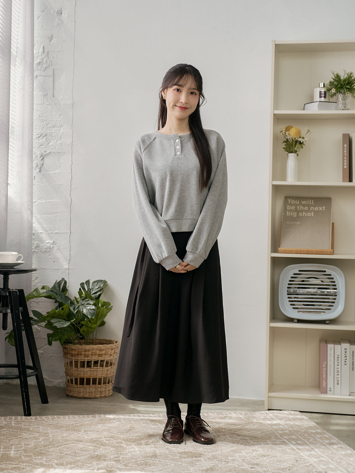 Cropped Henley Sweatshirt