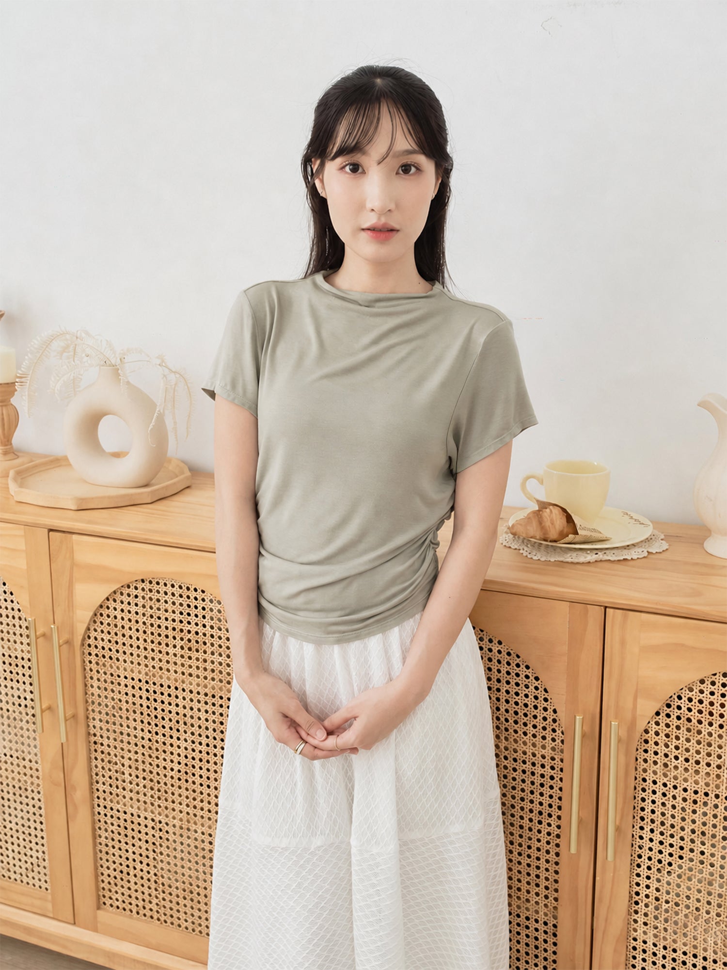 Side Shirring Short Sleeve Top