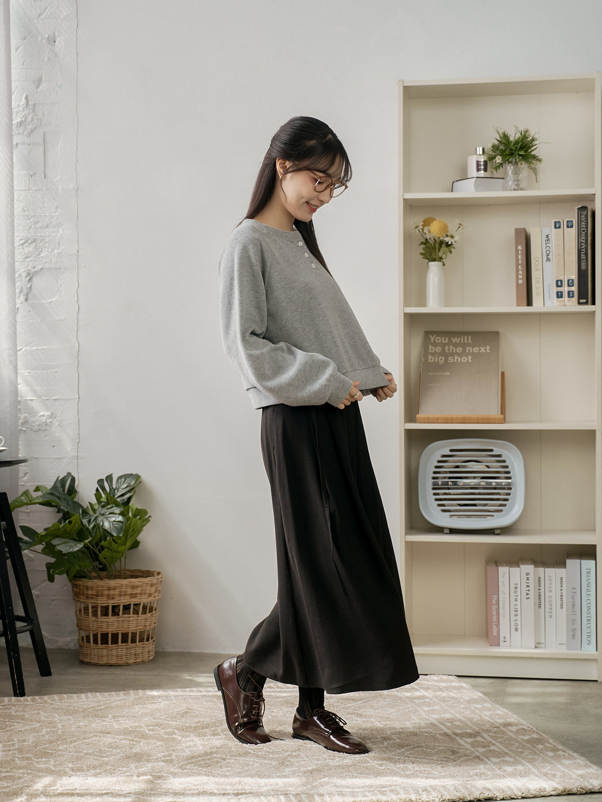 Cropped Henley Sweatshirt
