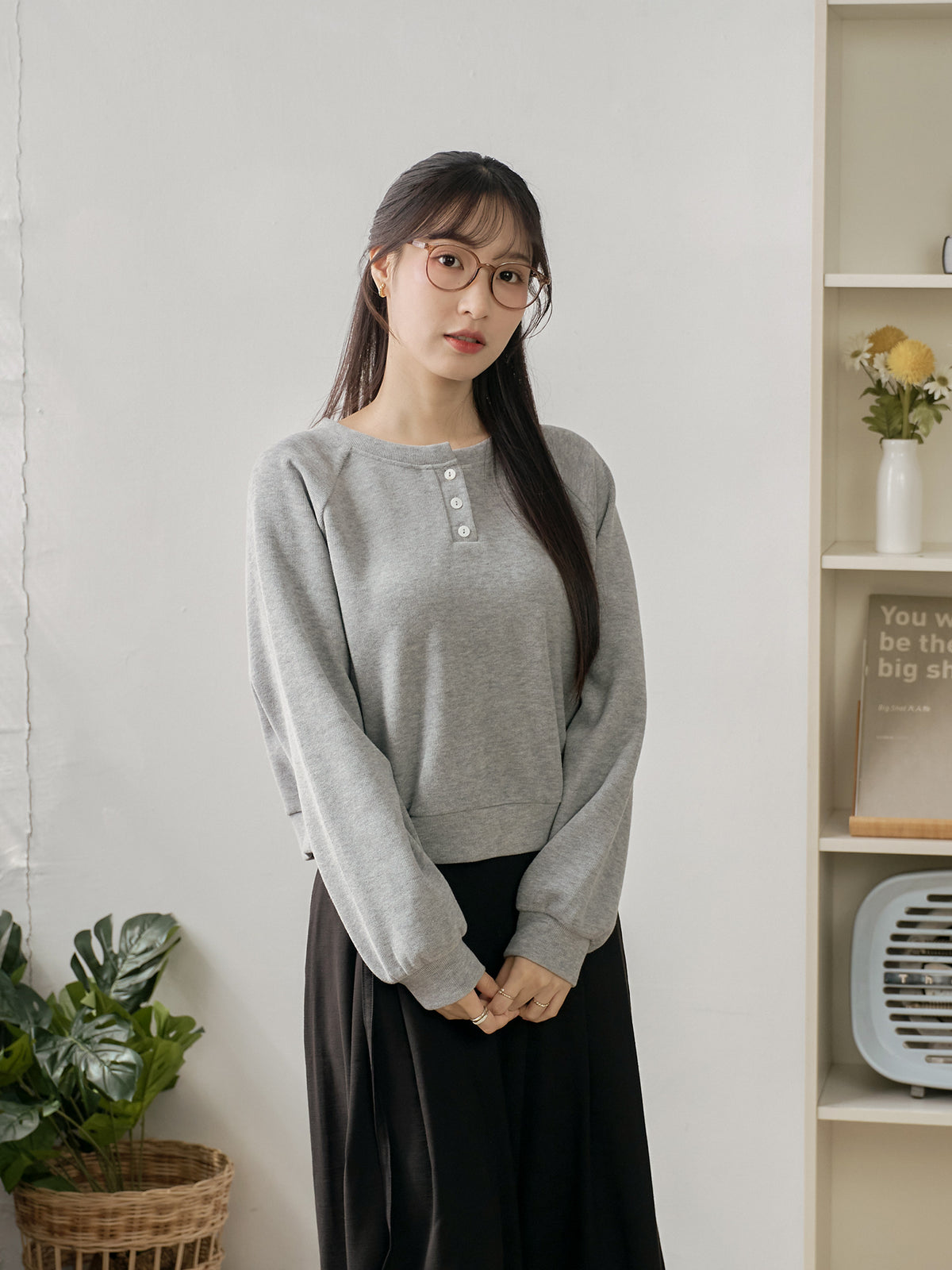 Cropped Henley Sweatshirt