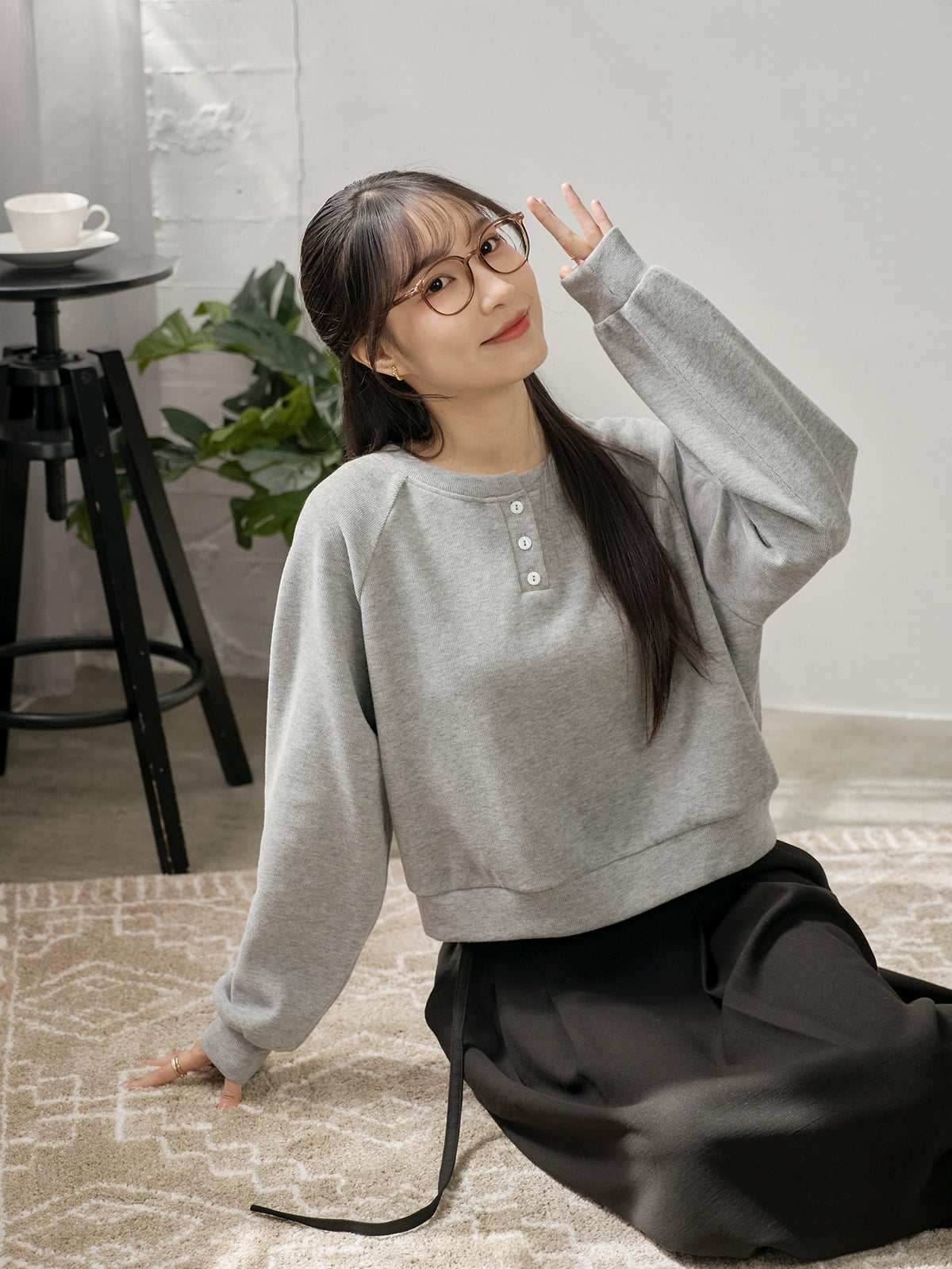 Cropped Henley Sweatshirt