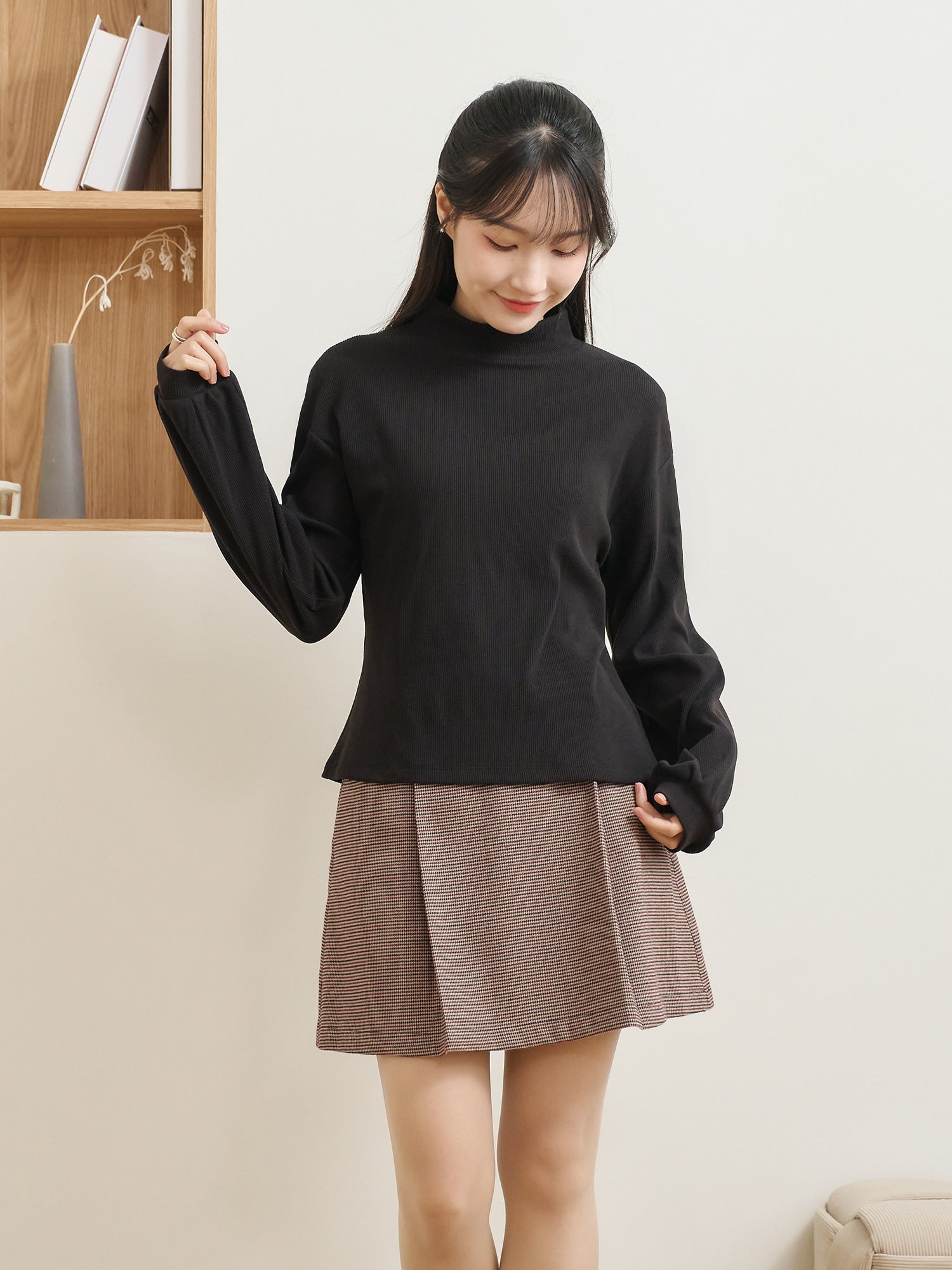 Ribbed High Neck Top