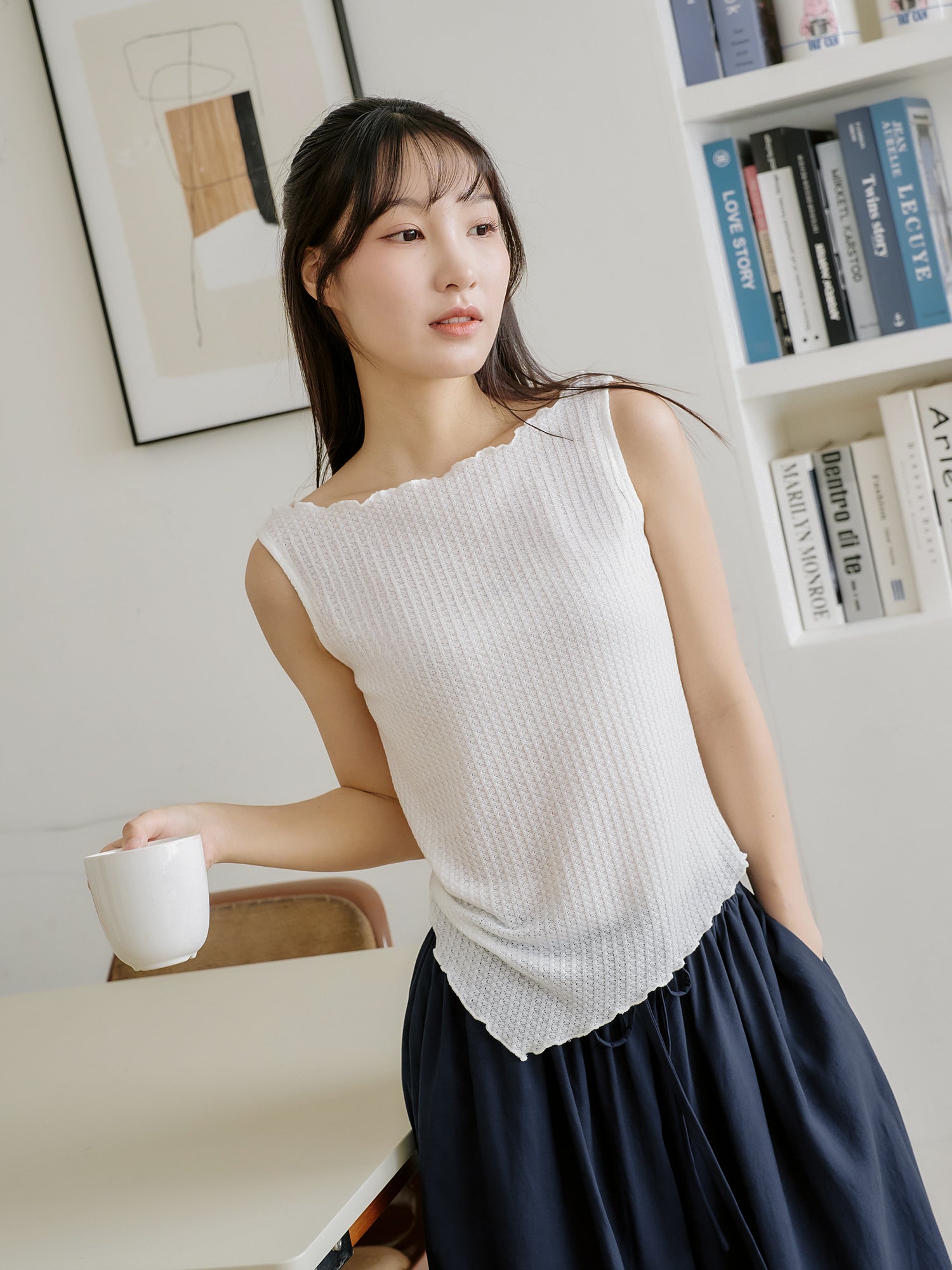 Asymmetric Waffle Sleeveless Top