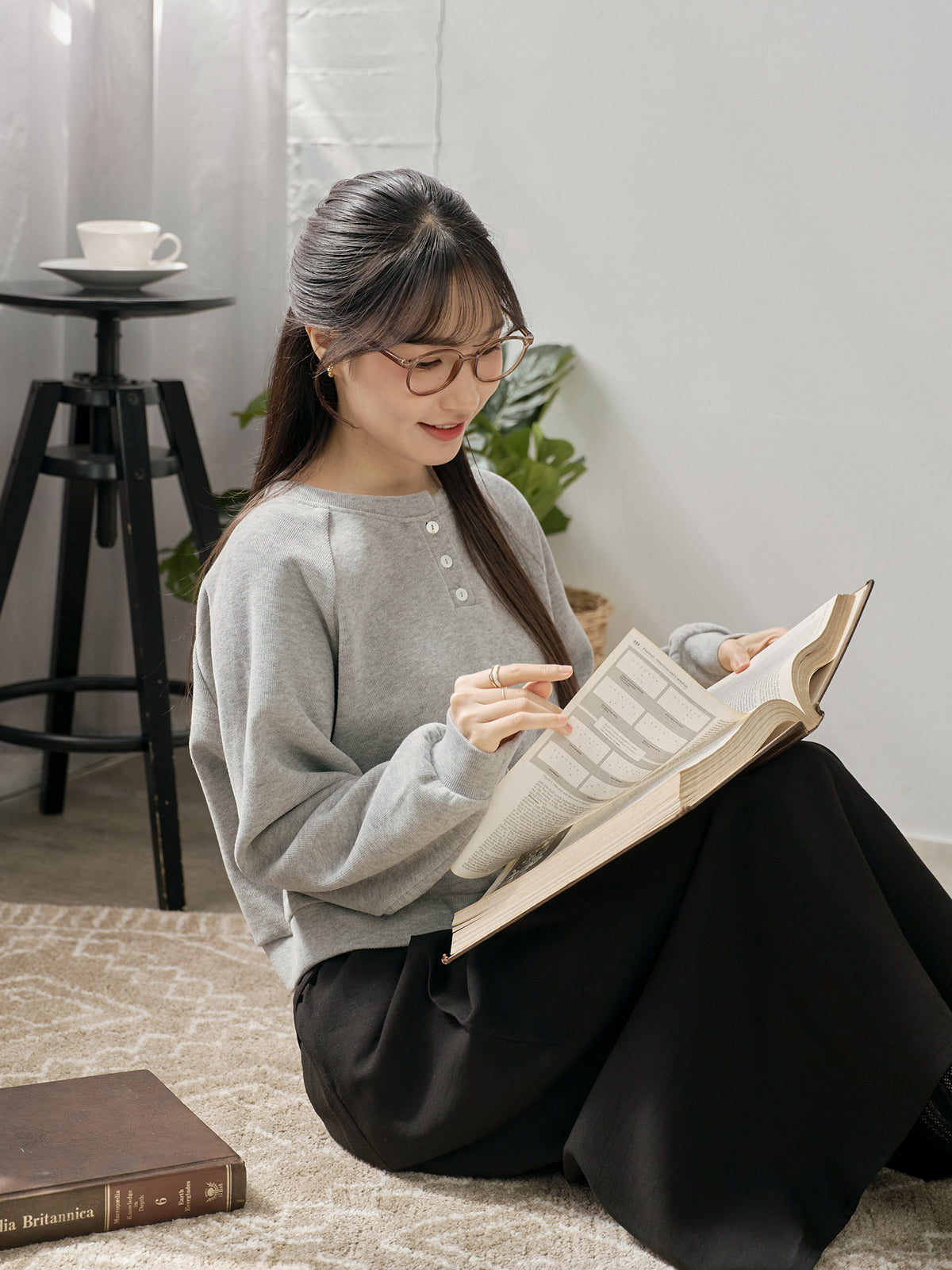 Cropped Henley Sweatshirt