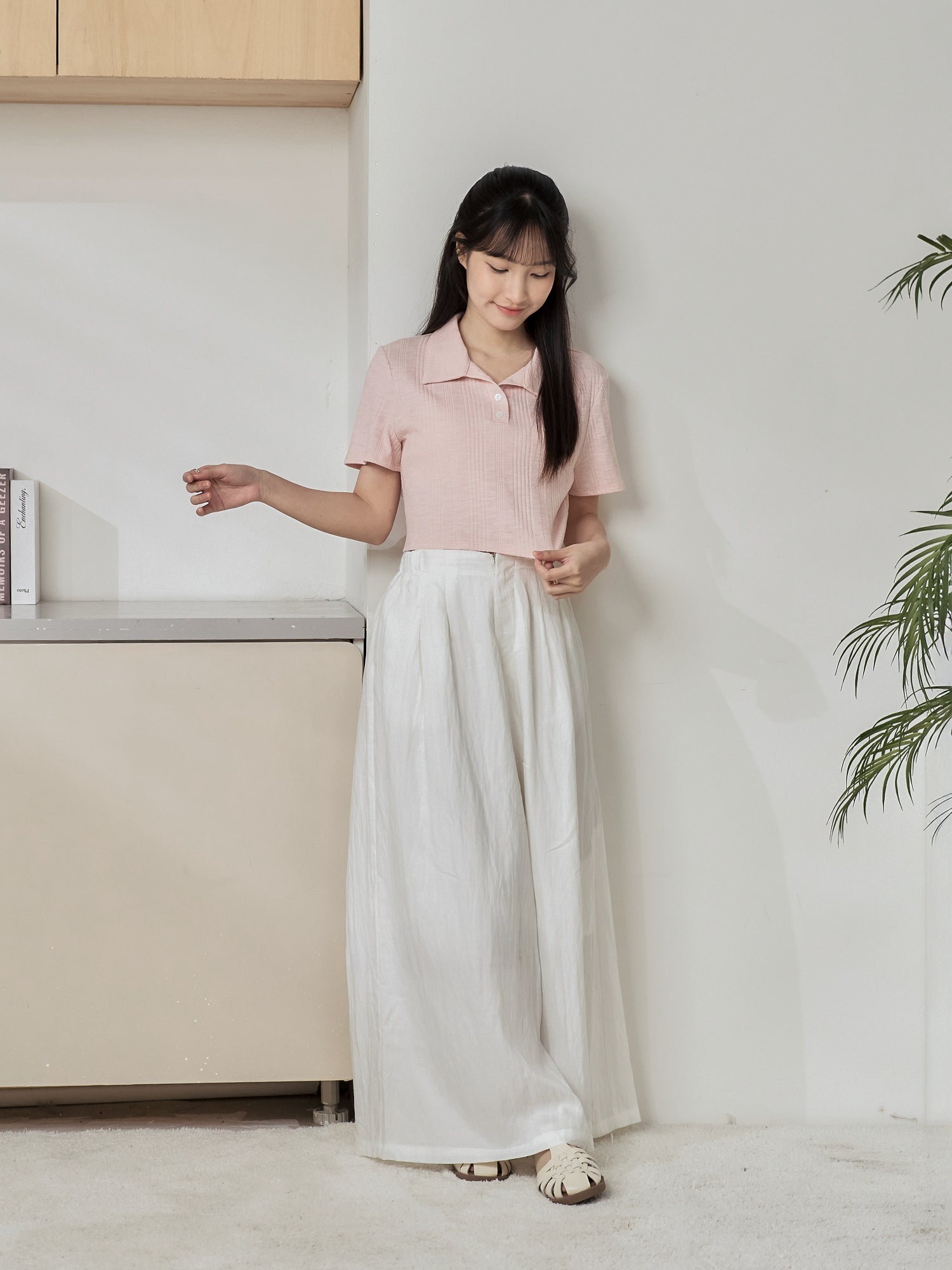 Knit-Blend Cropped Polo Top