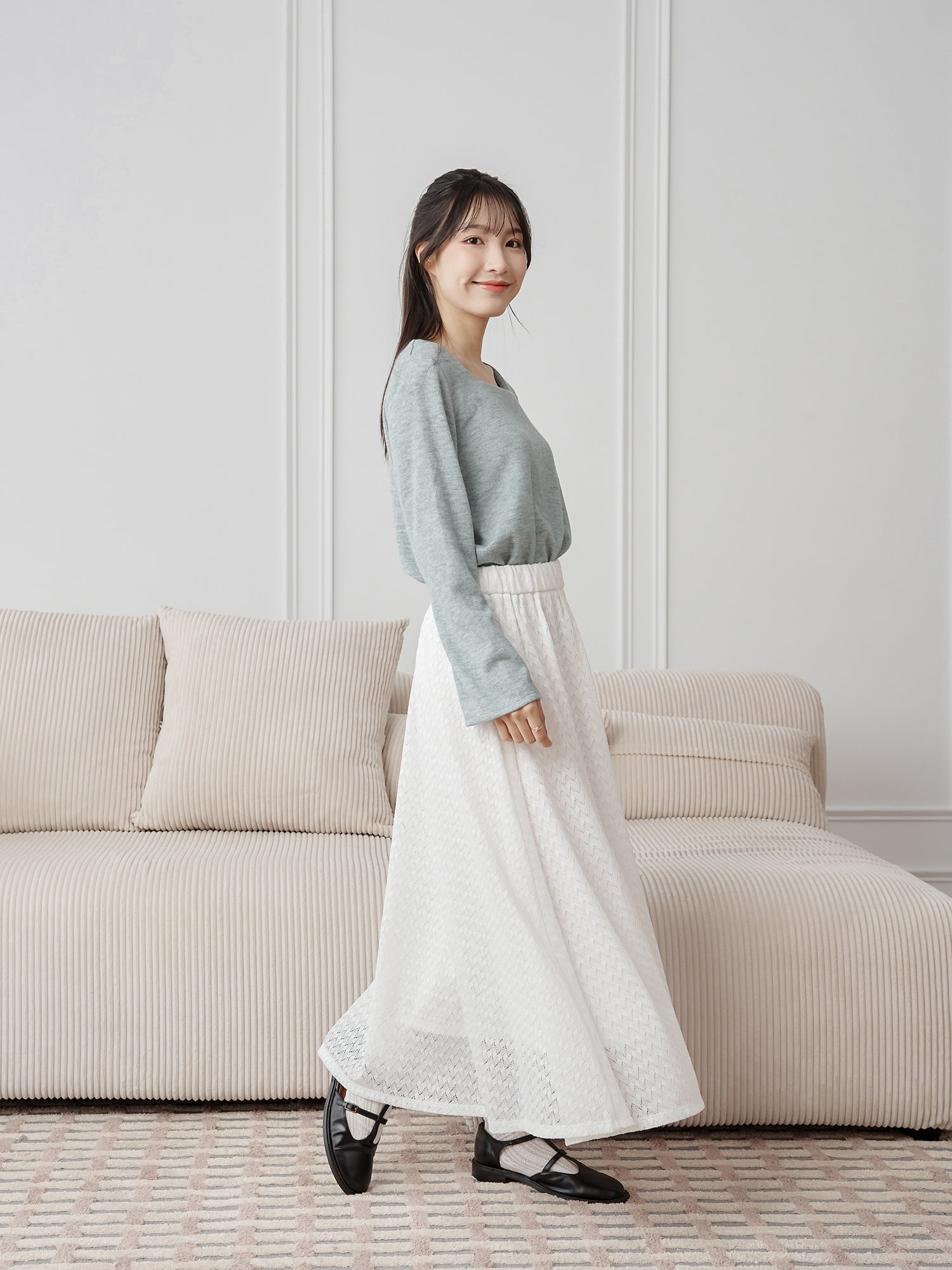 Bell-Sleeve Square Neck Top