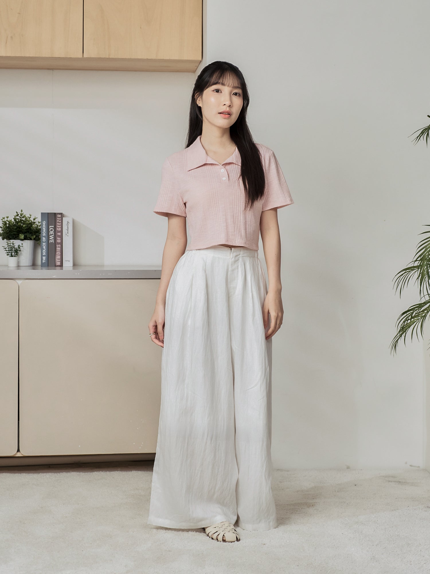 Knit-Blend Cropped Polo Top