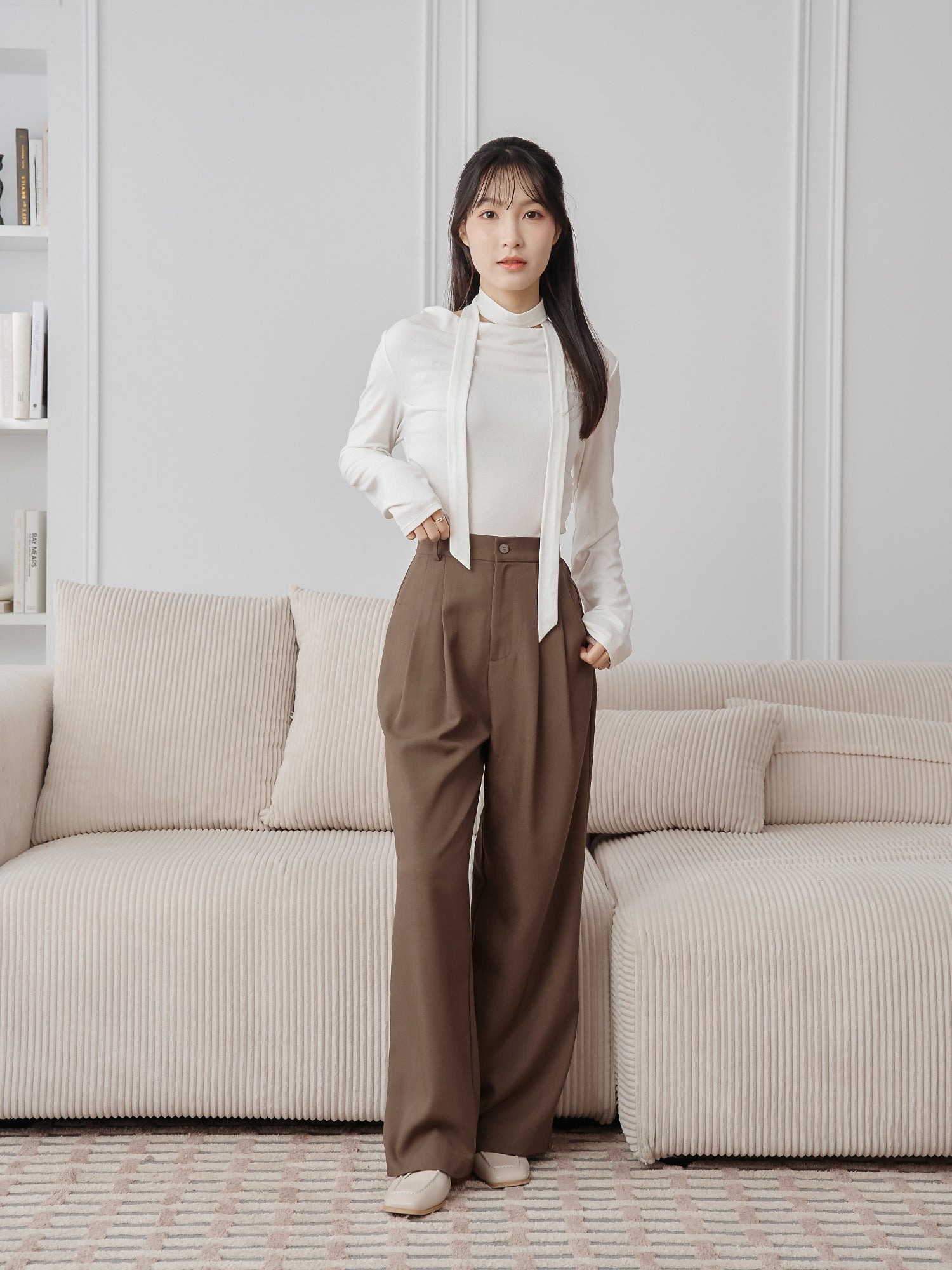 Cowl Neck Top With Scarf