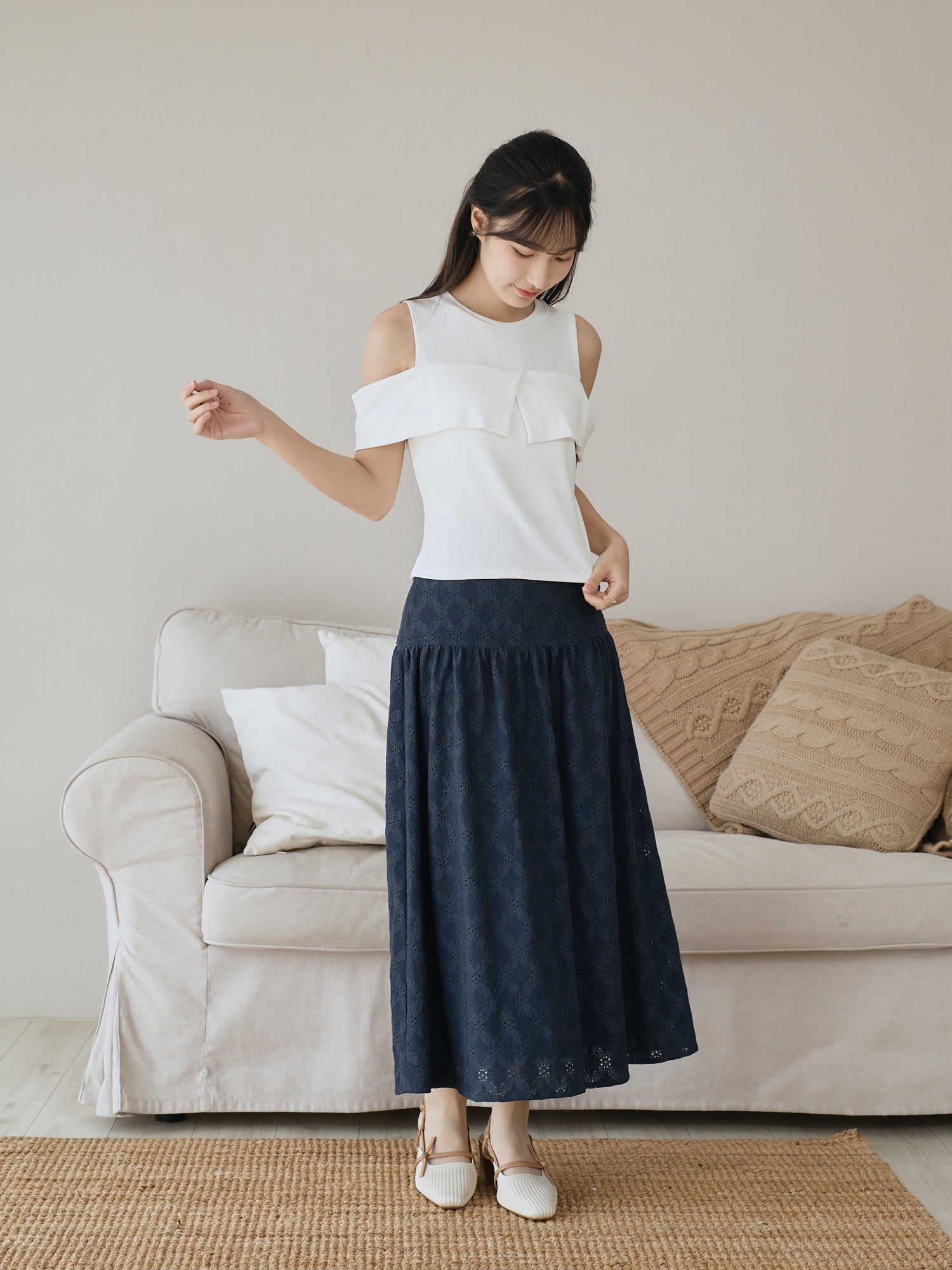 Eyelet Midi Skirt