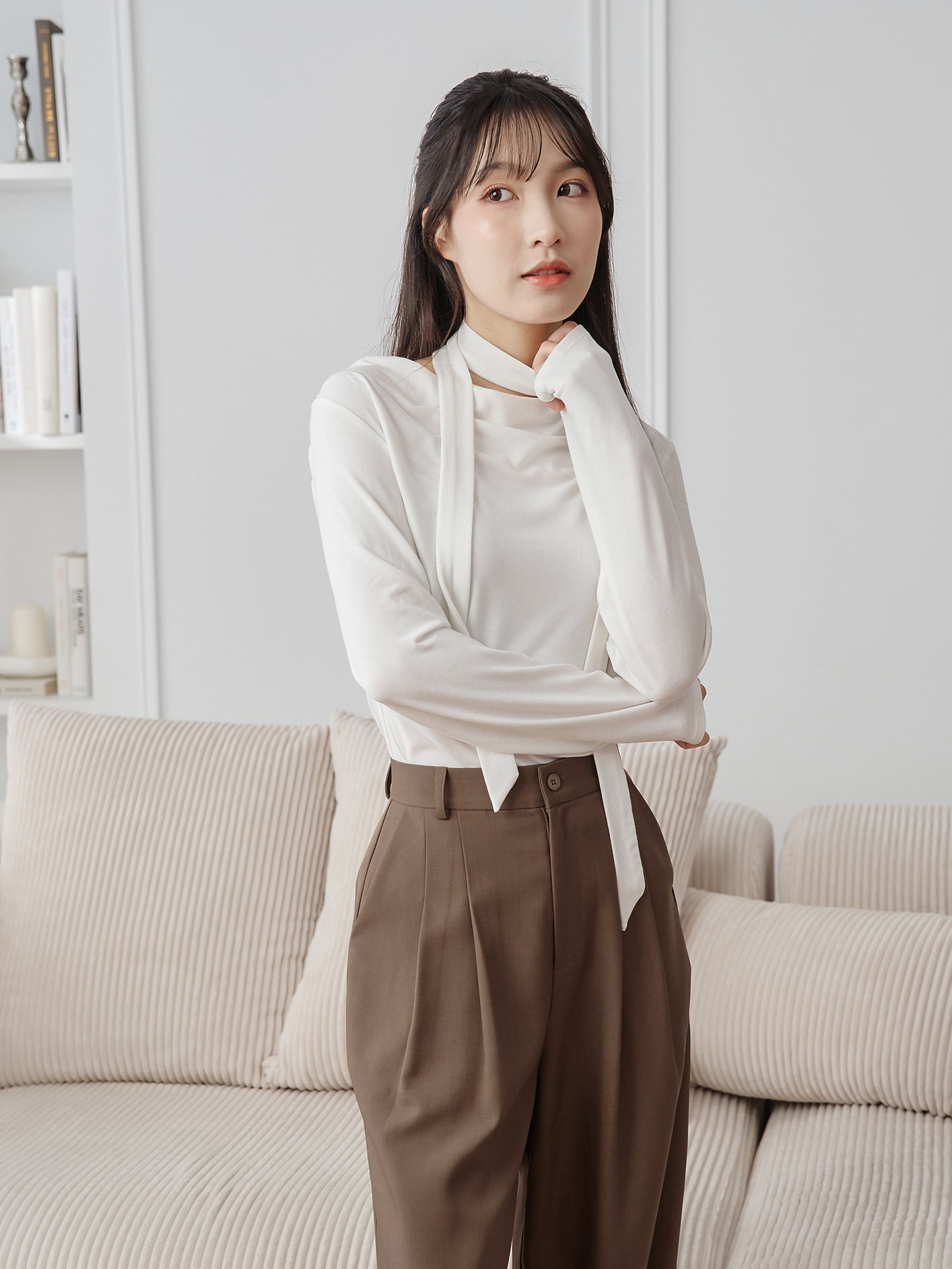 Cowl Neck Top With Scarf