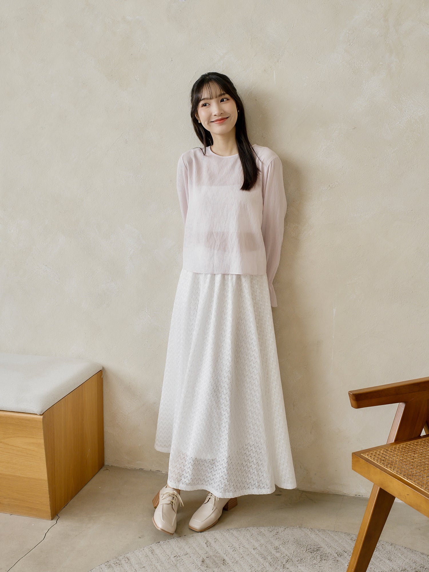 蕾絲感半身長裙