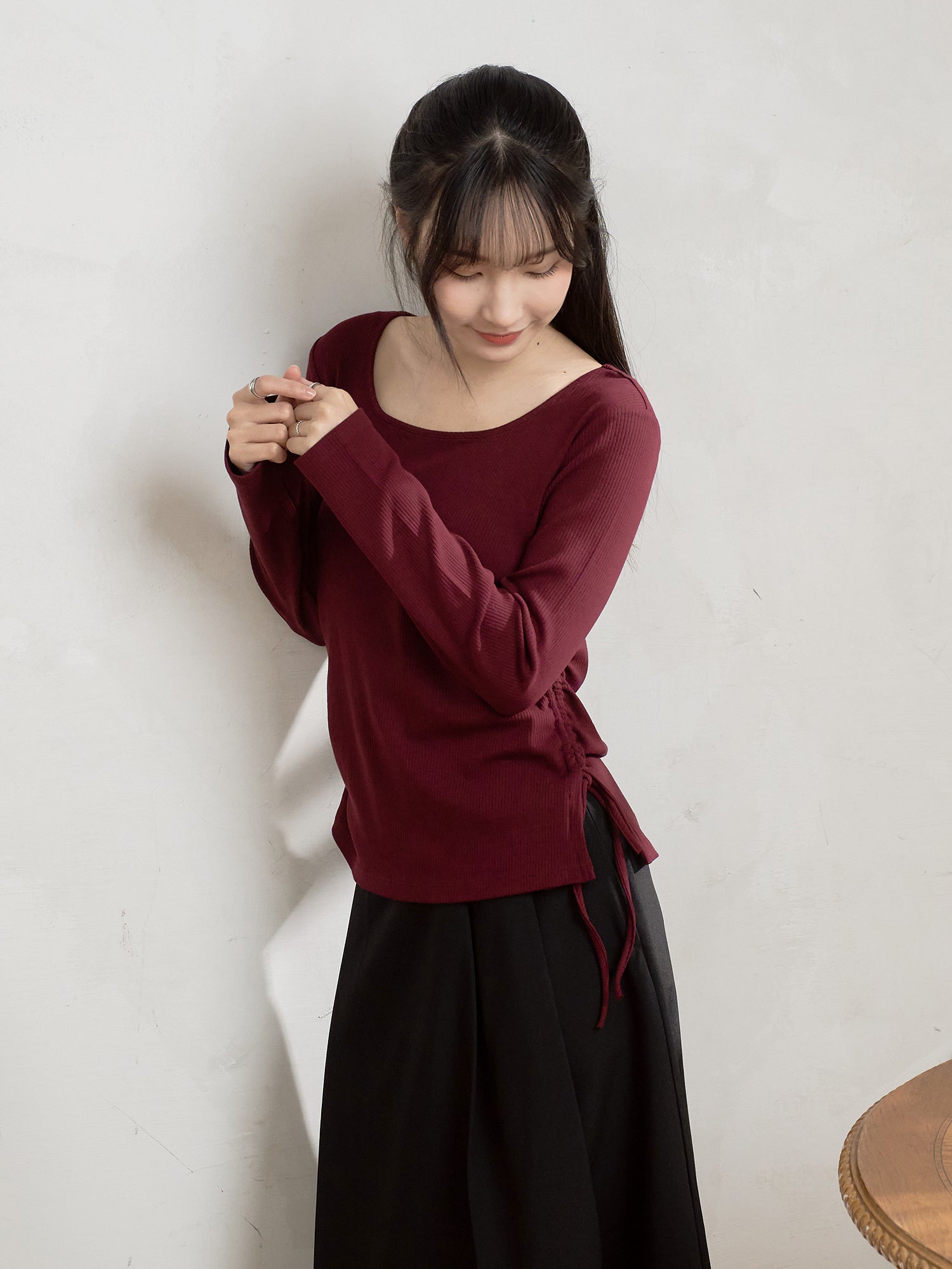 抽繩綁帶開衩上衣