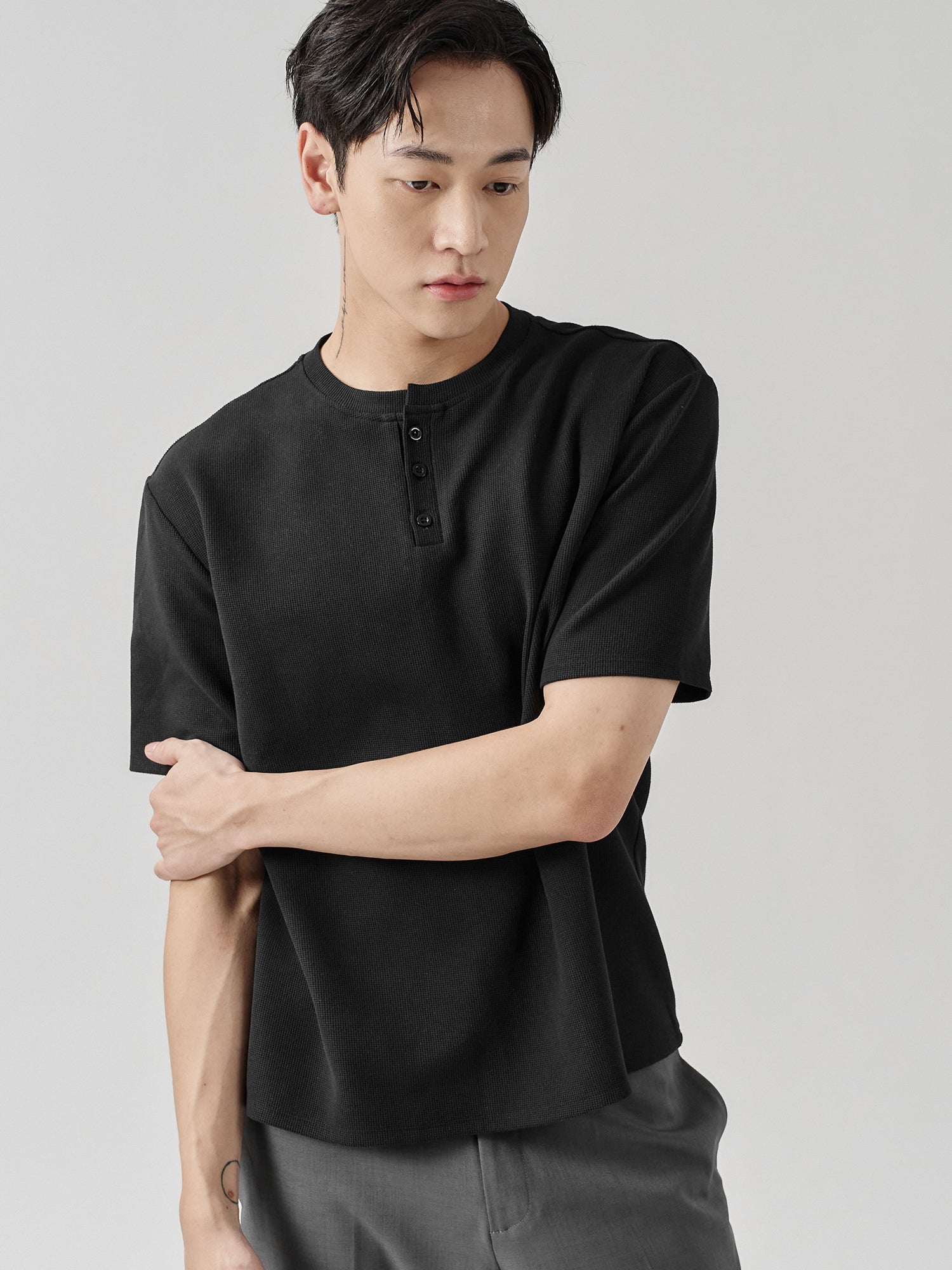 Waffle Henley Neck Top