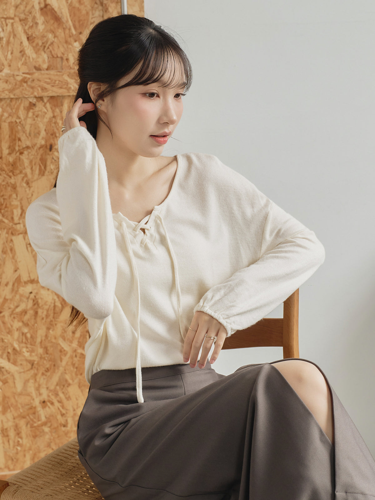 Lace Up Detailed Blended-Knit Top