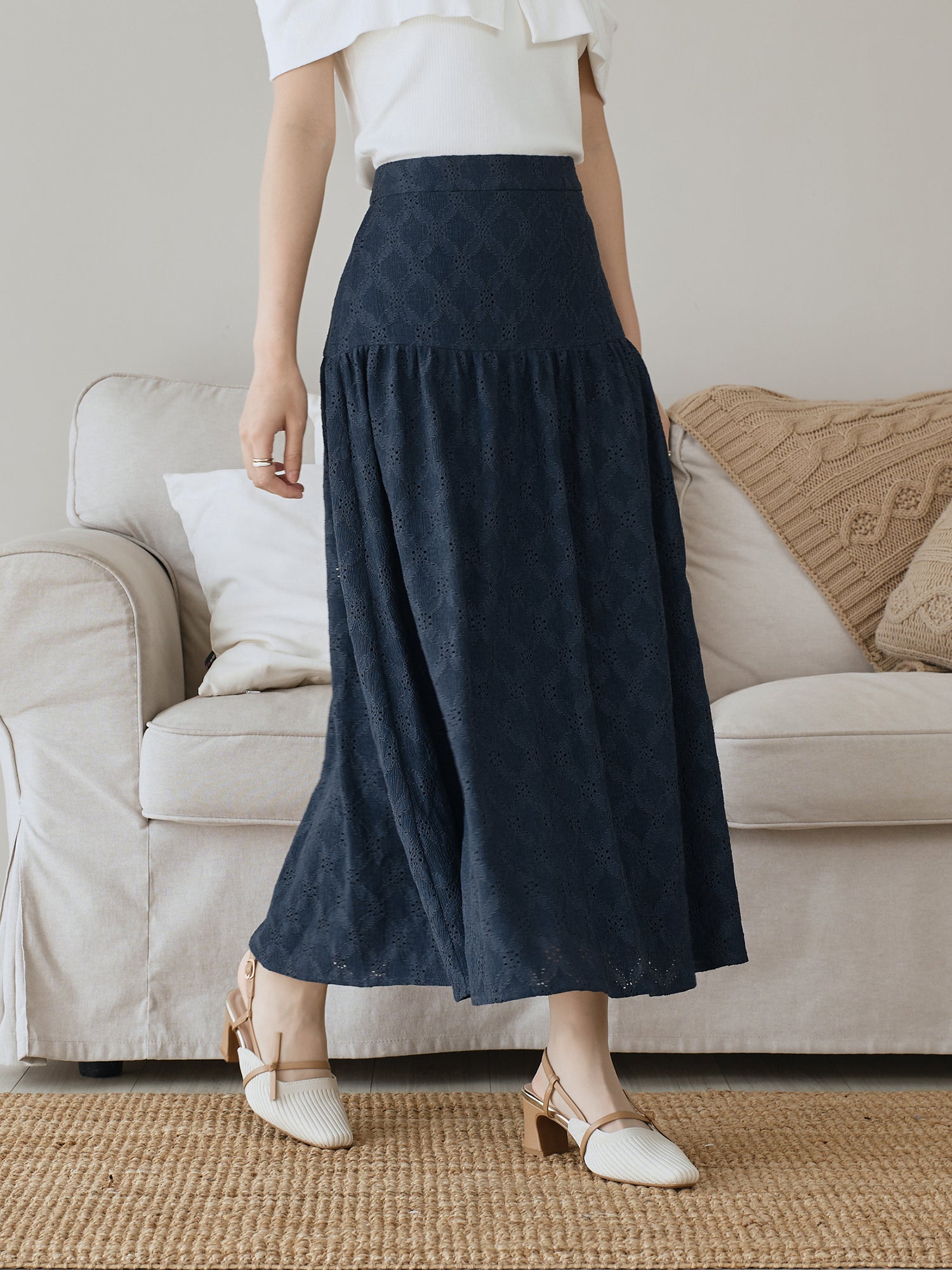 Eyelet Midi Skirt