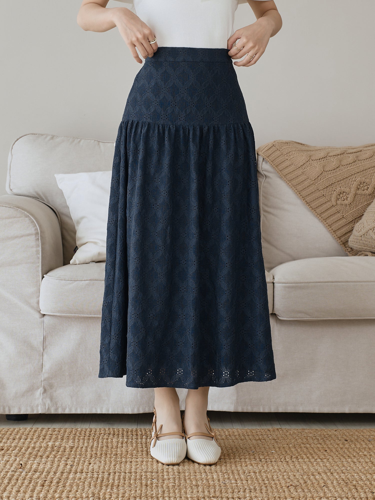 Eyelet Midi Skirt