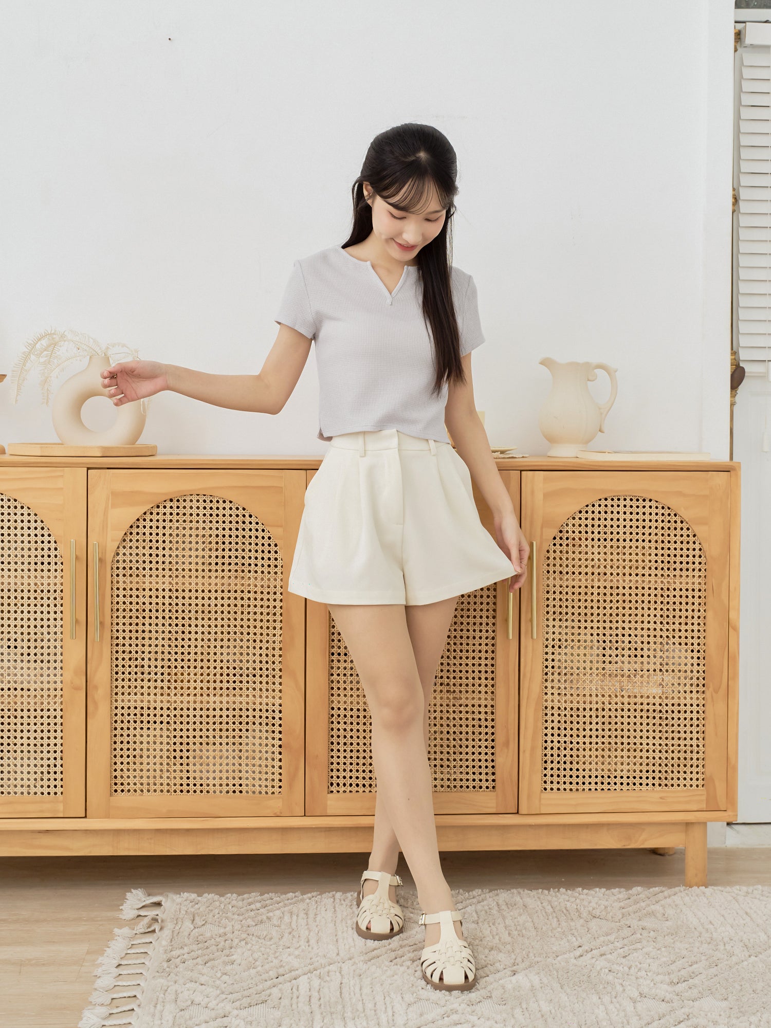 Waffle V-Neck Essential Top