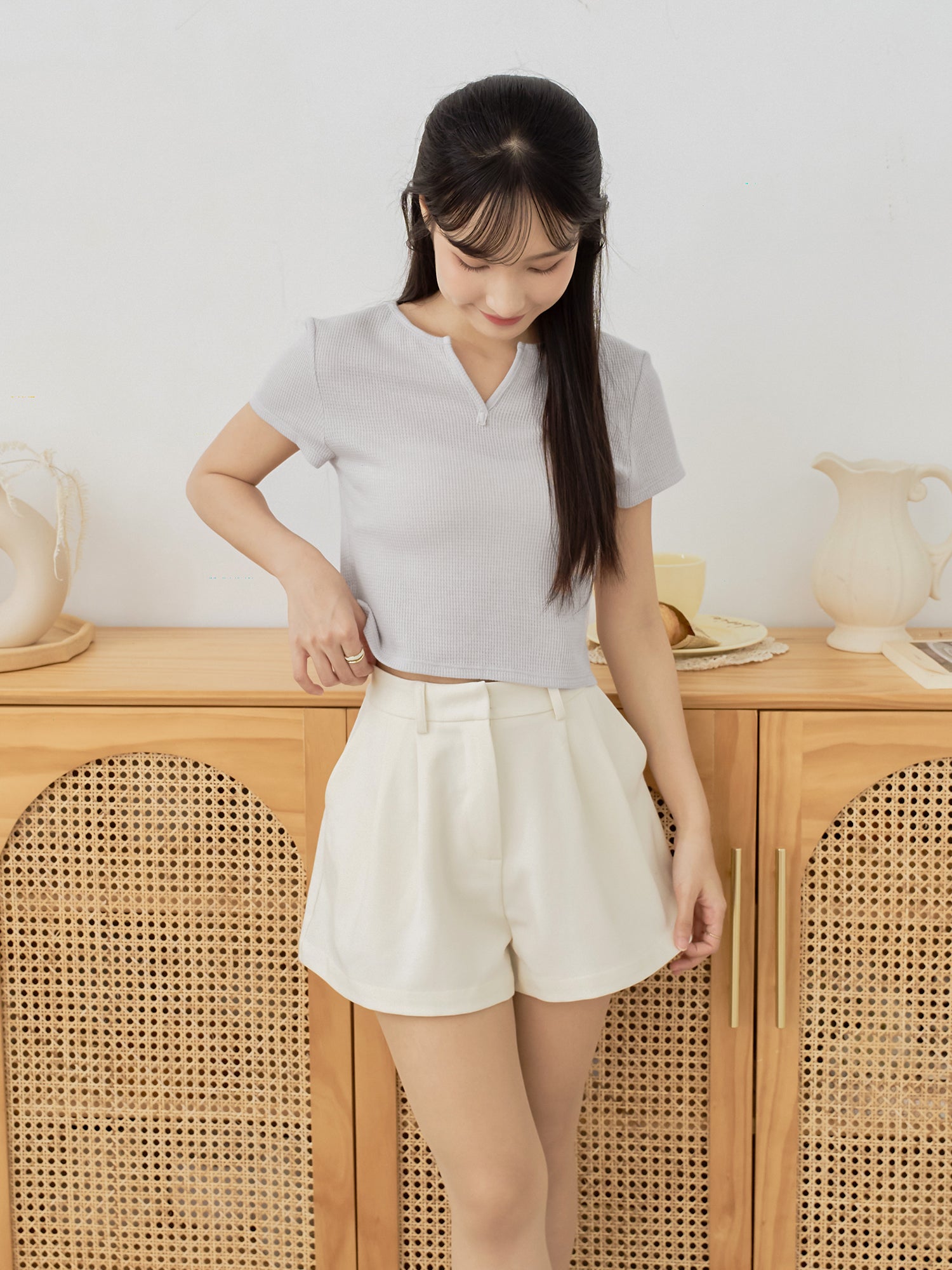 Waffle V-Neck Essential Top