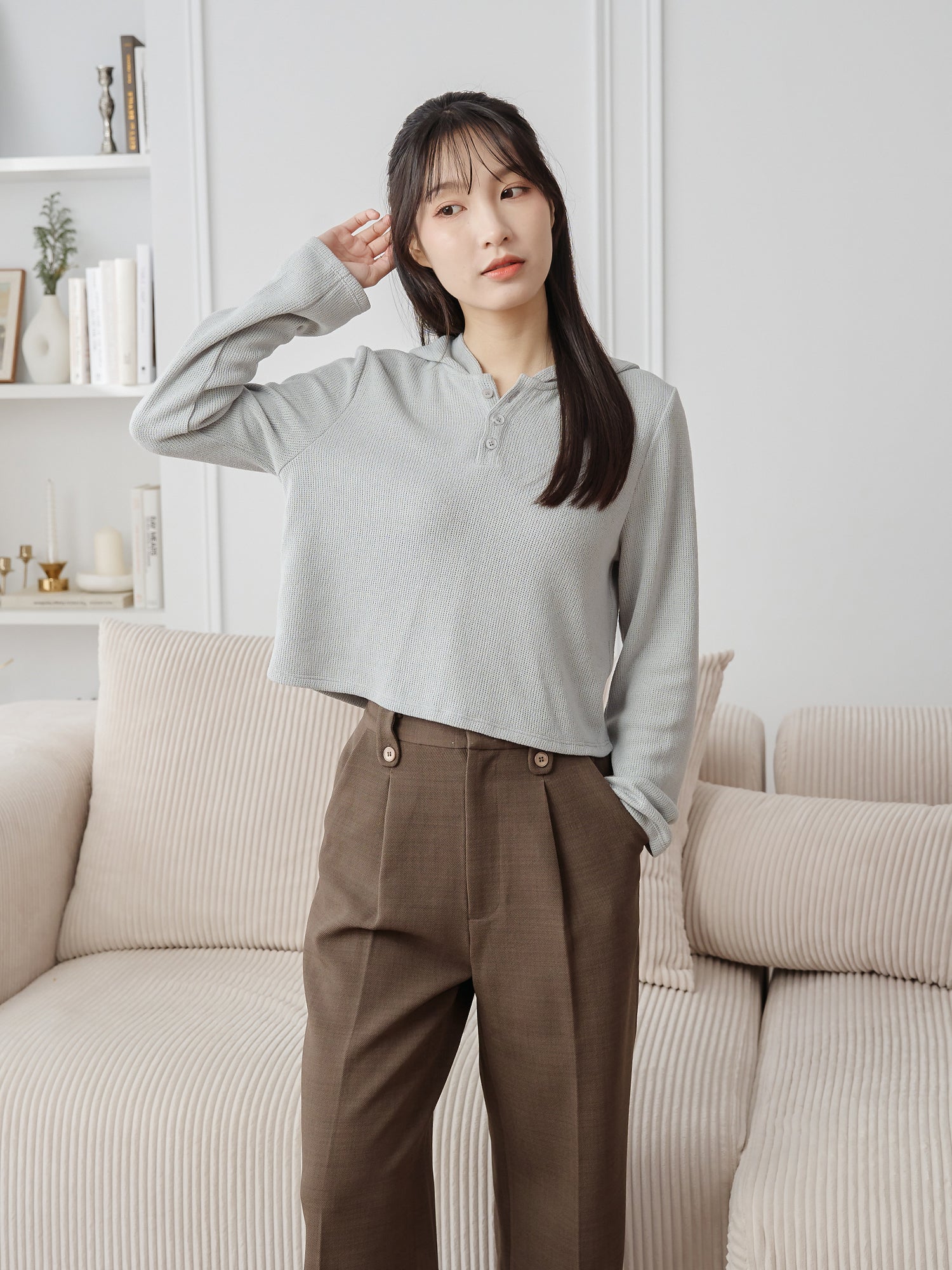 Henley Hooded Knit Top