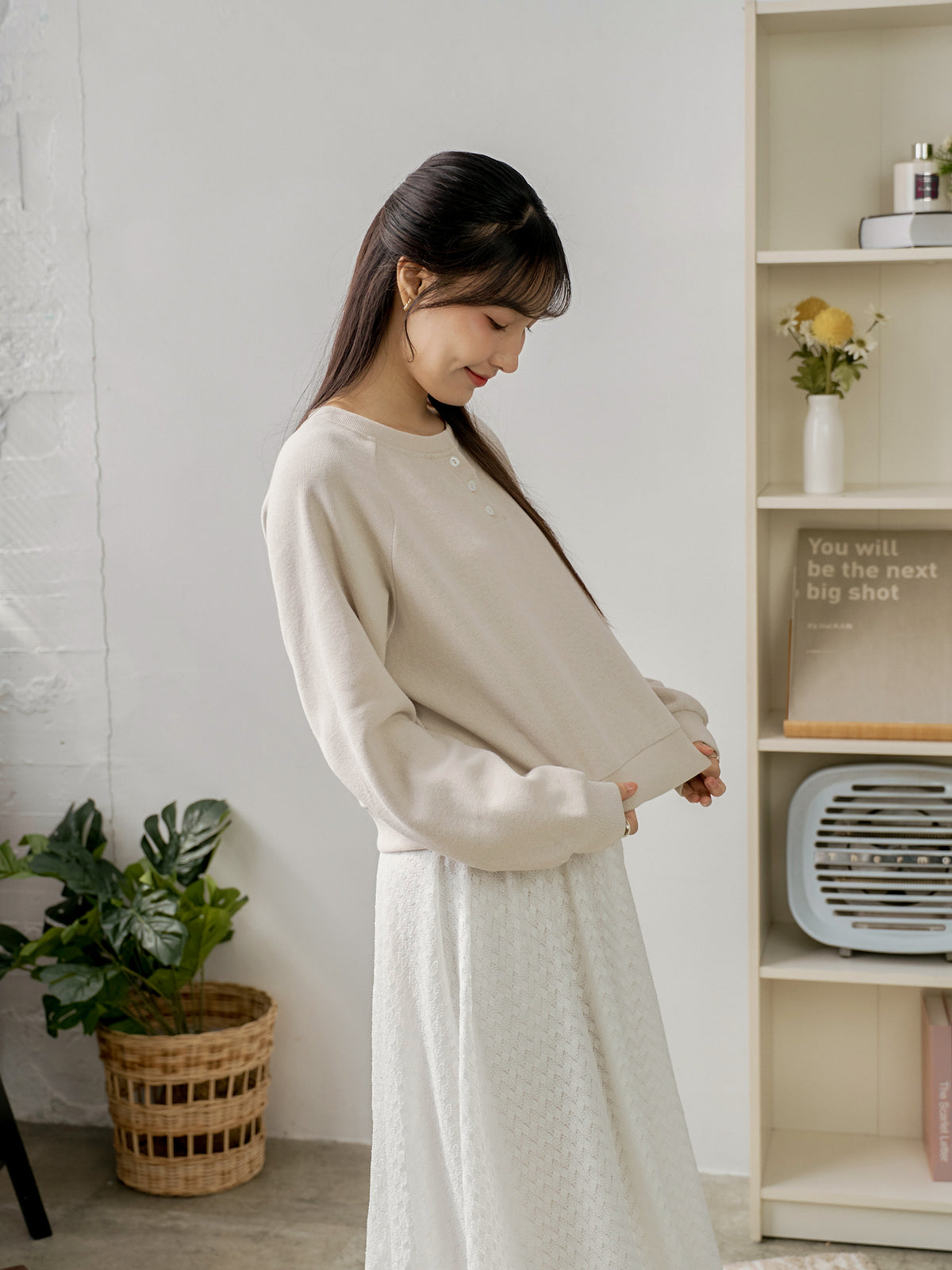 Cropped Henley Sweatshirt