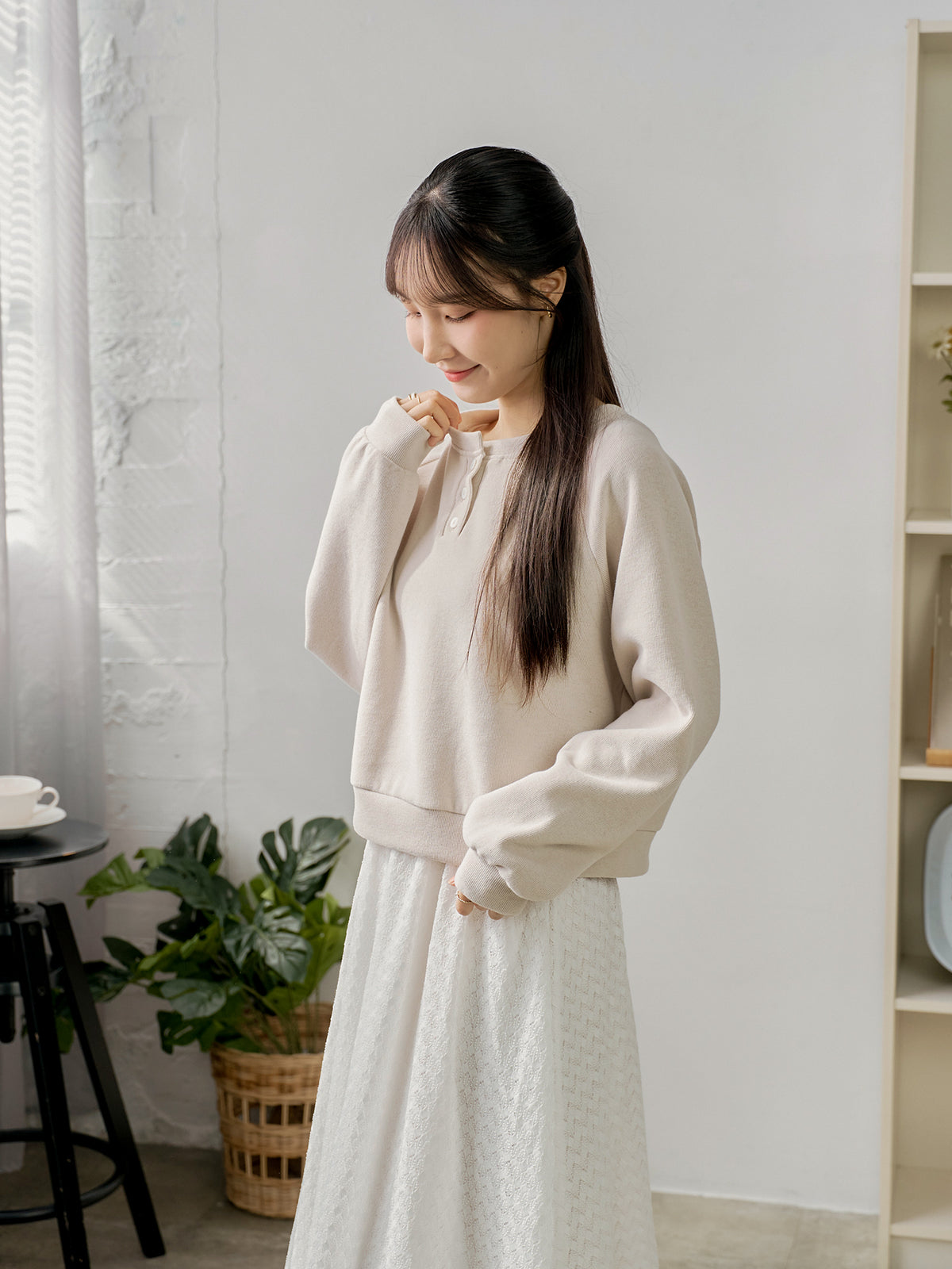Cropped Henley Sweatshirt