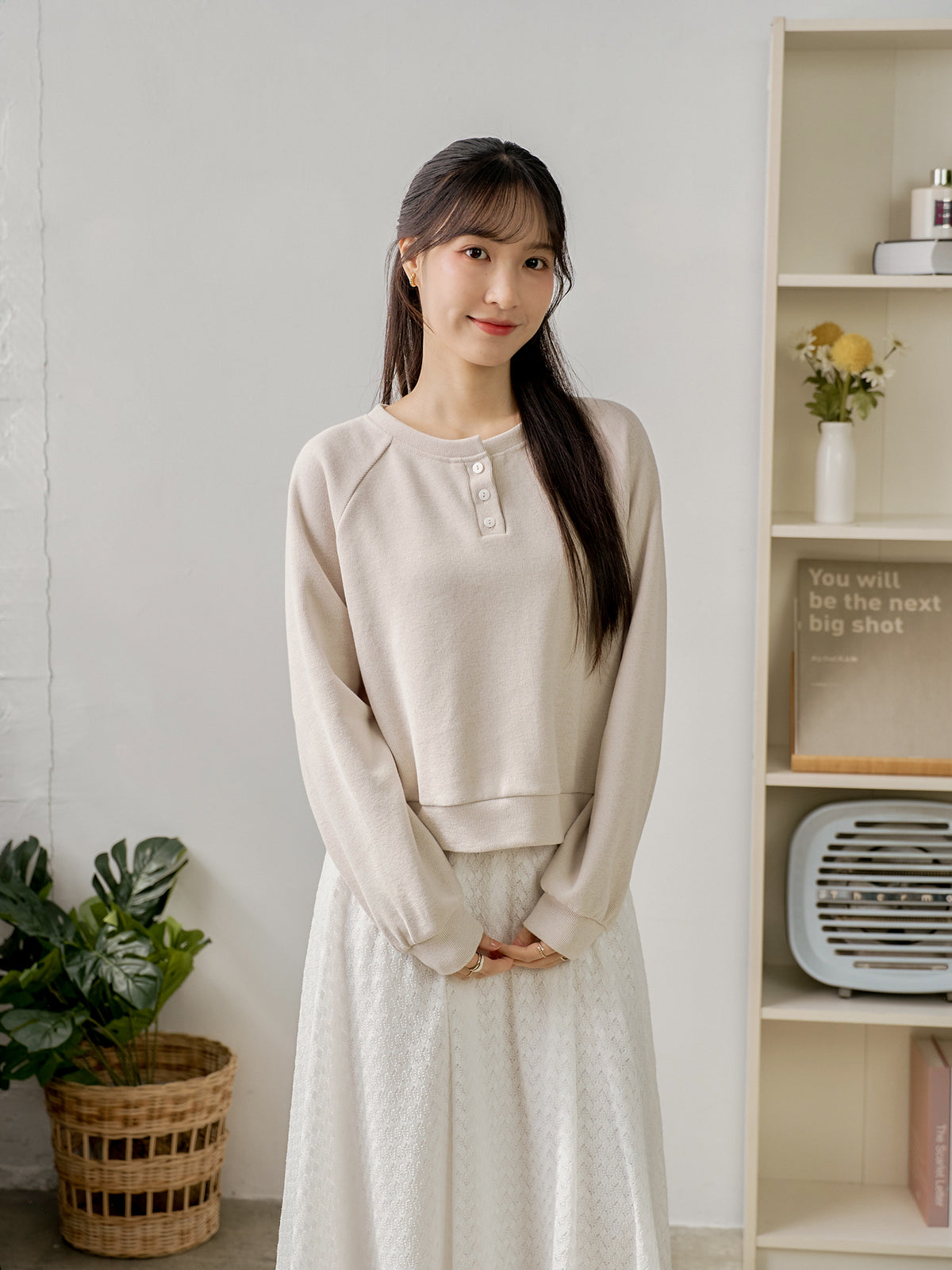 Cropped Henley Sweatshirt