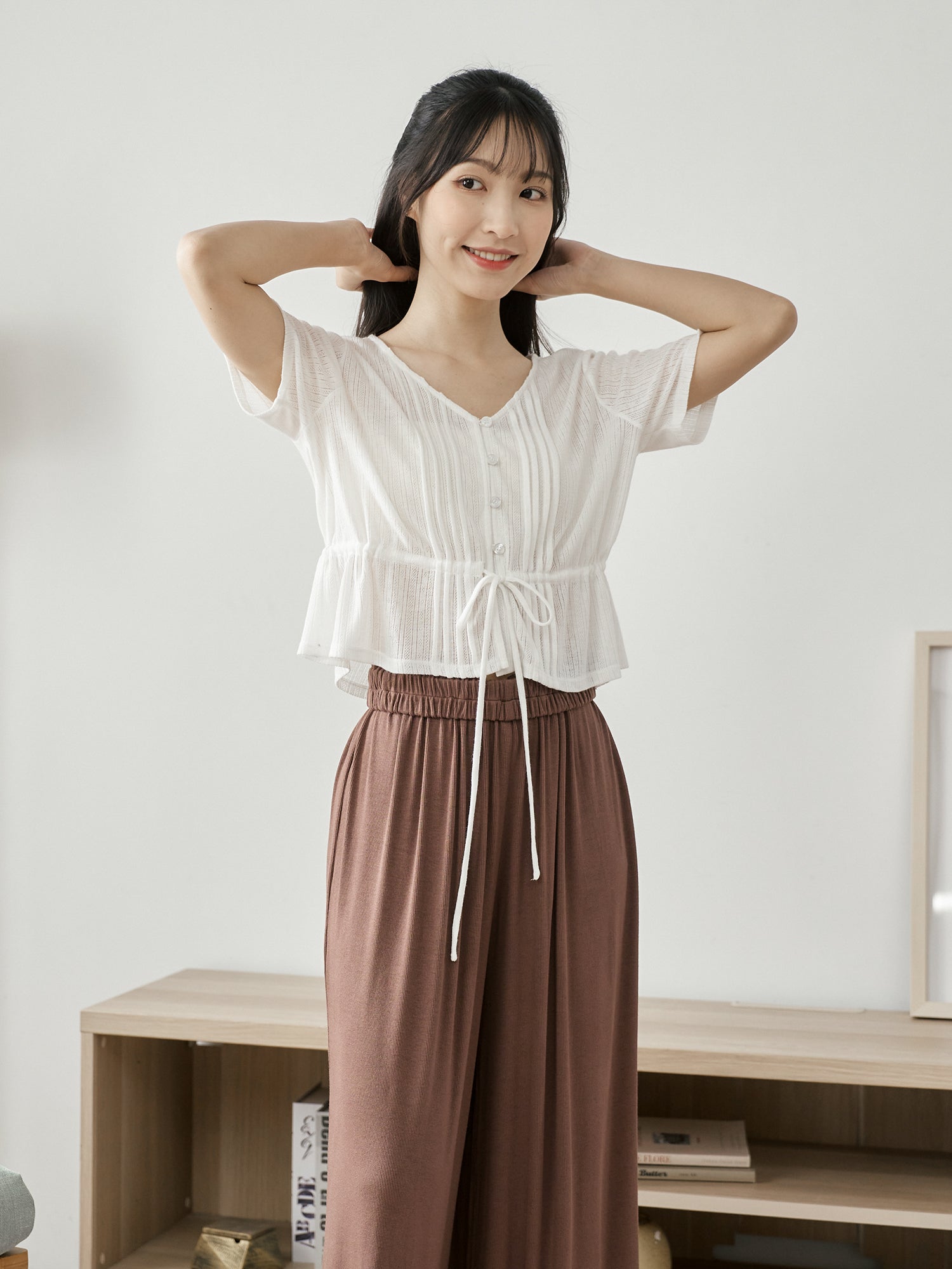 Pintuck Tie Waist Top