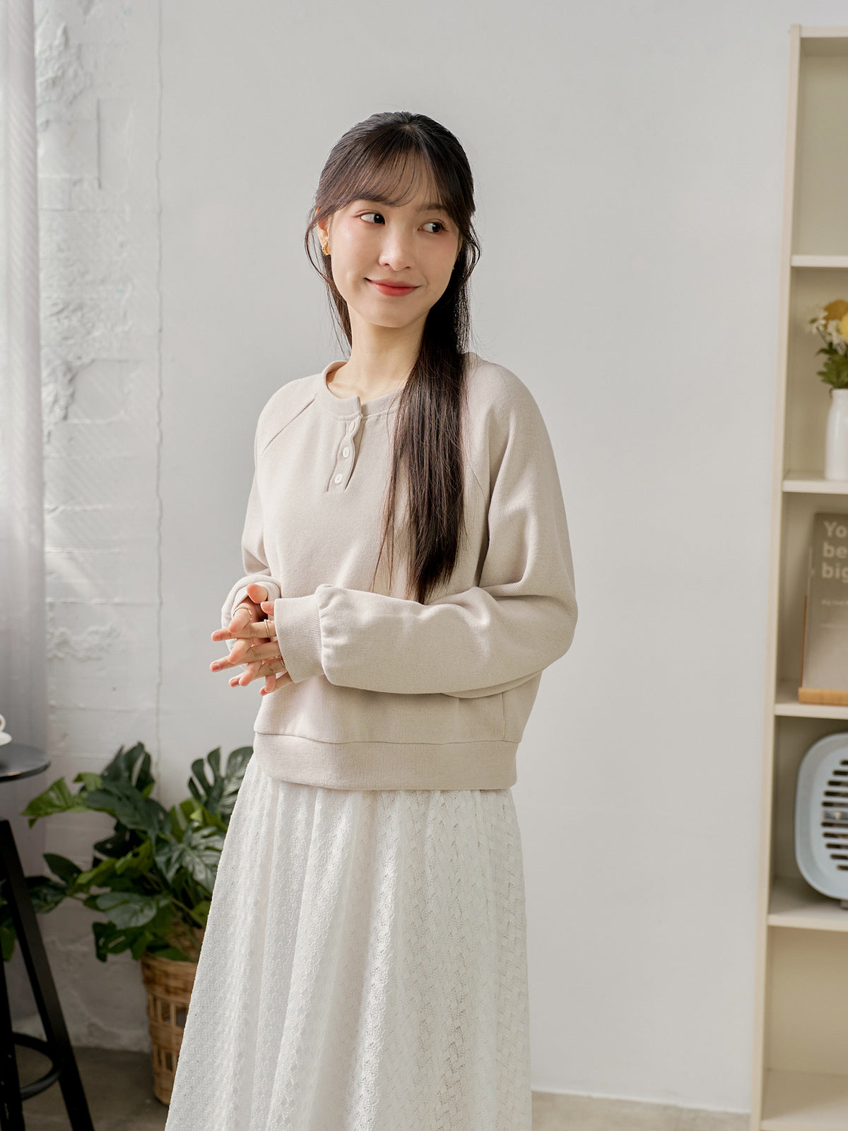 Cropped Henley Sweatshirt