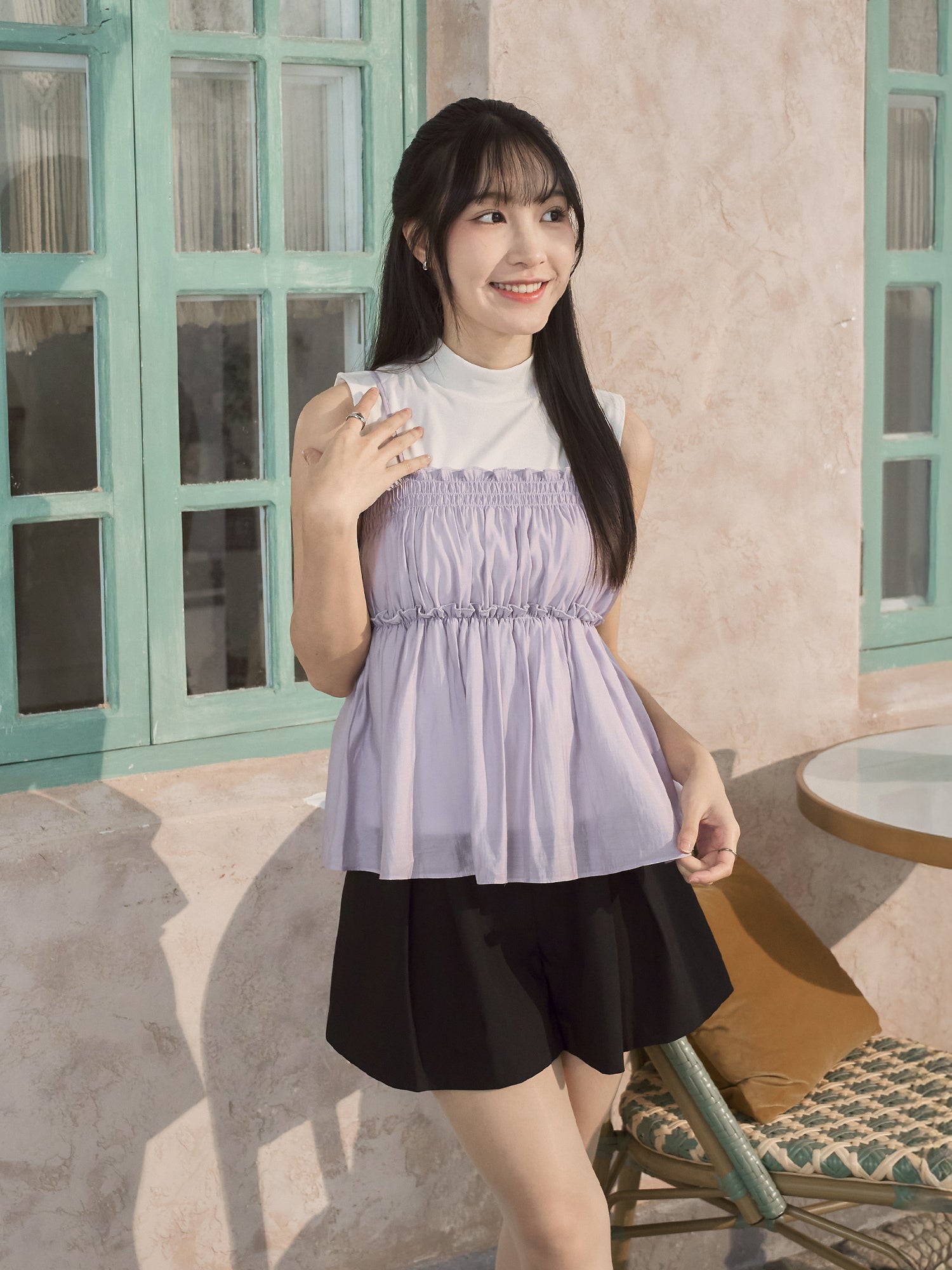 珠光縮褶吊帶上衣