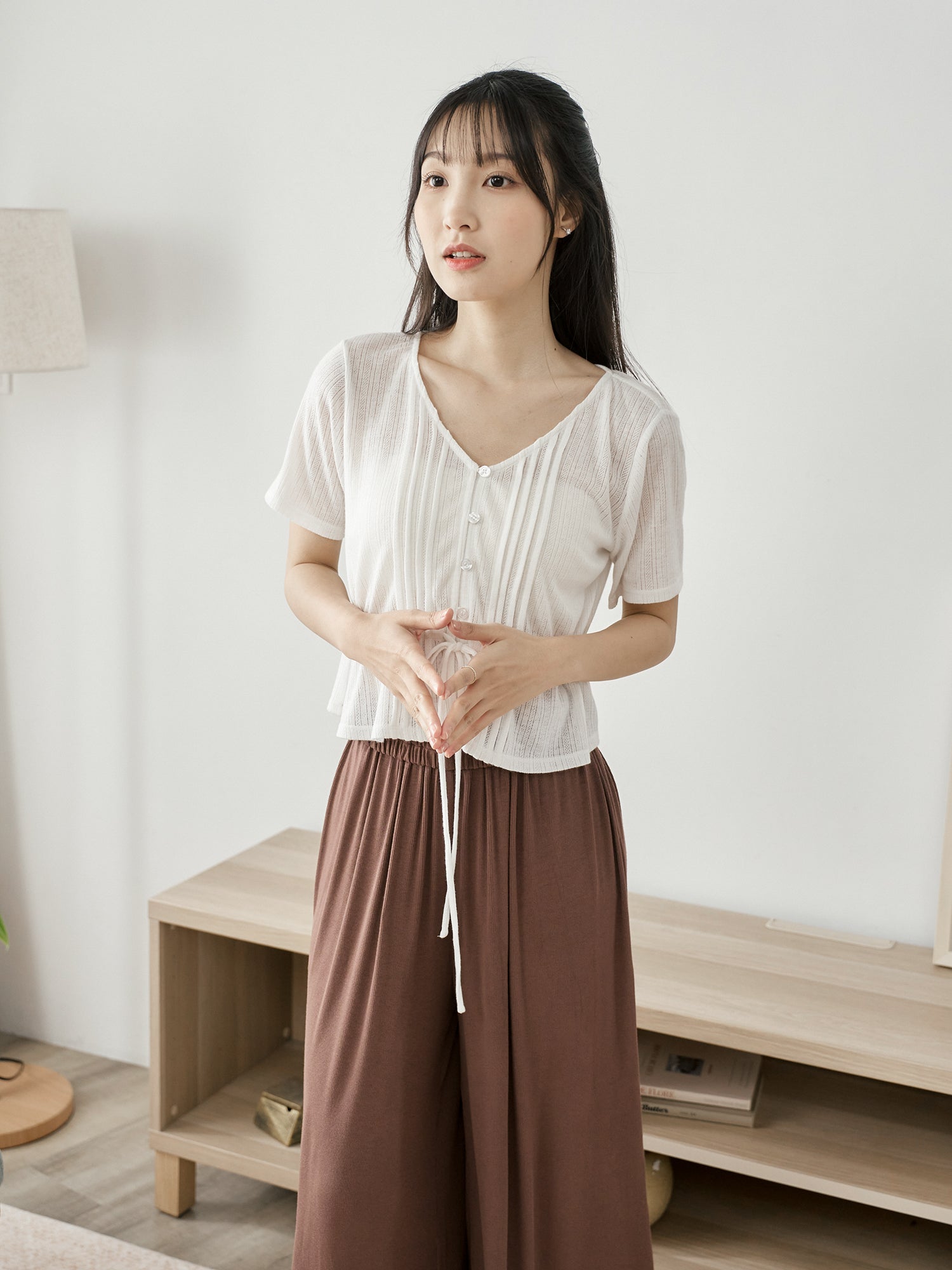 Pintuck Tie Waist Top