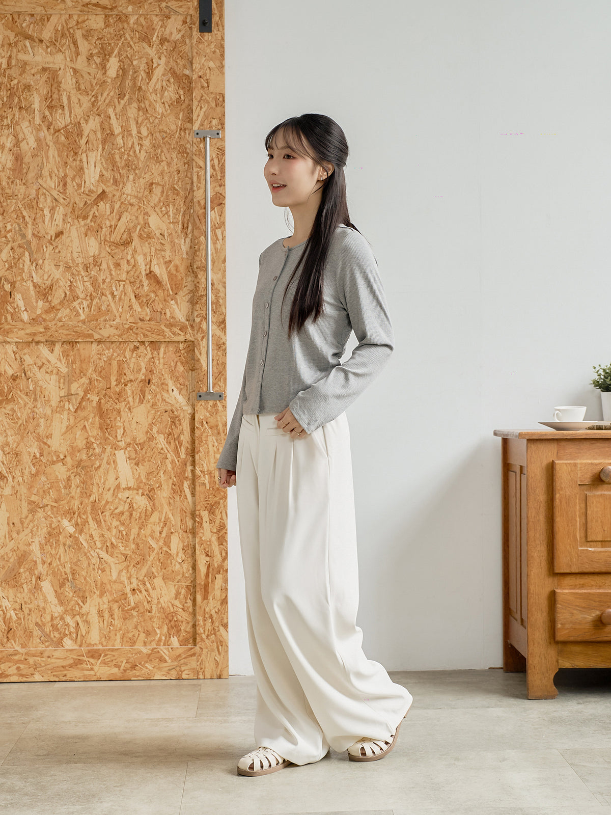Side Shirring Buttoned Top
