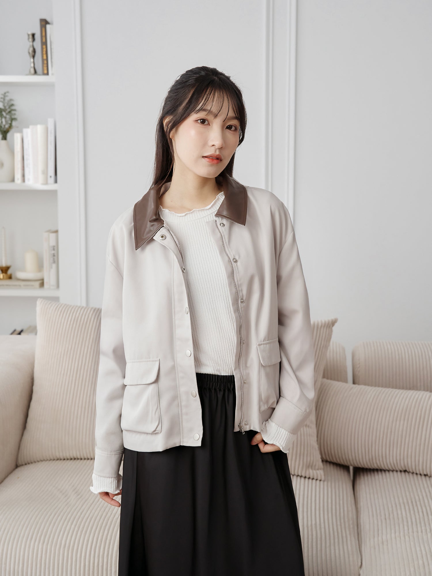 Leather Collar Barn Jacket