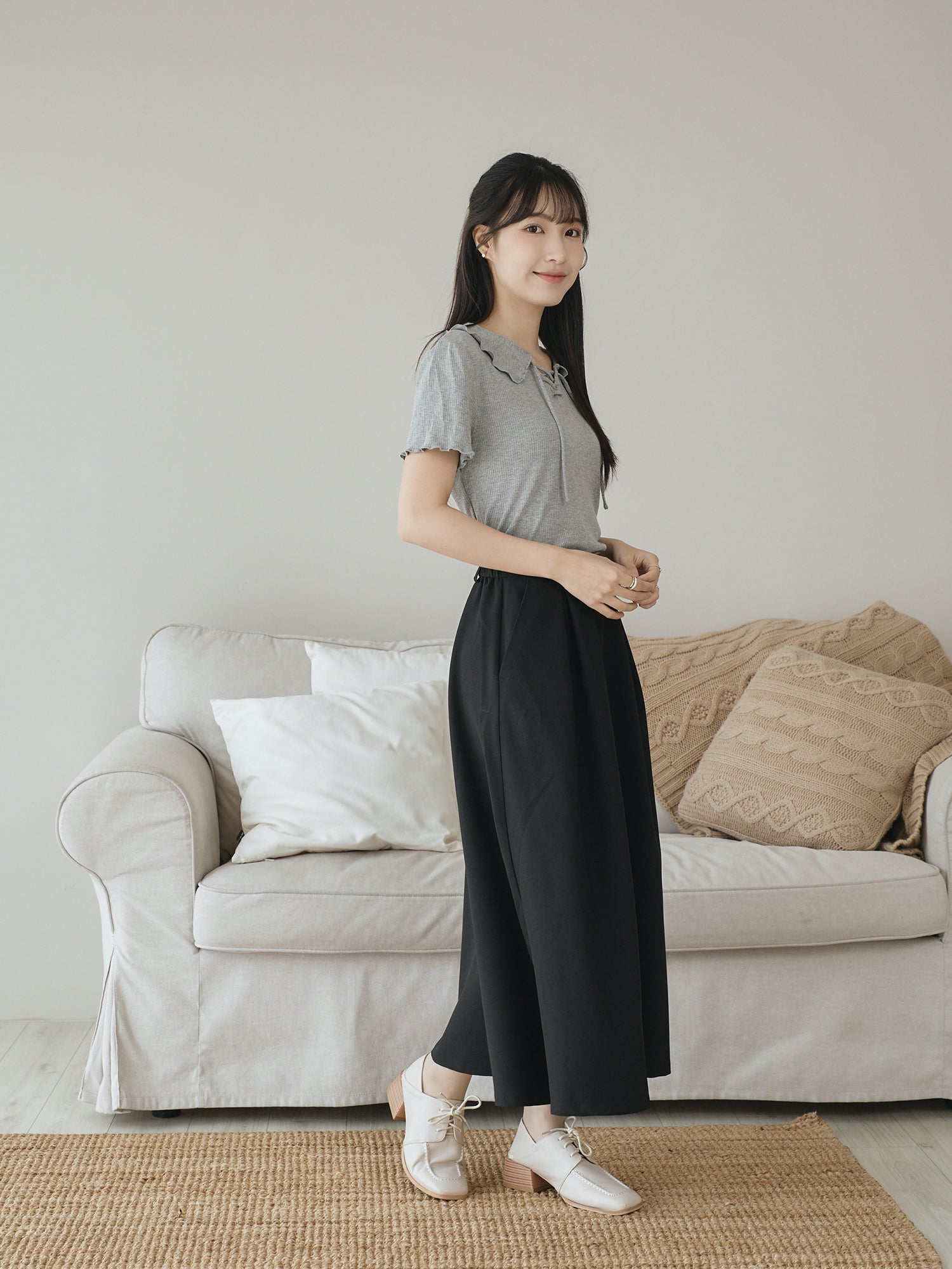 Open Collar Lace Up Top