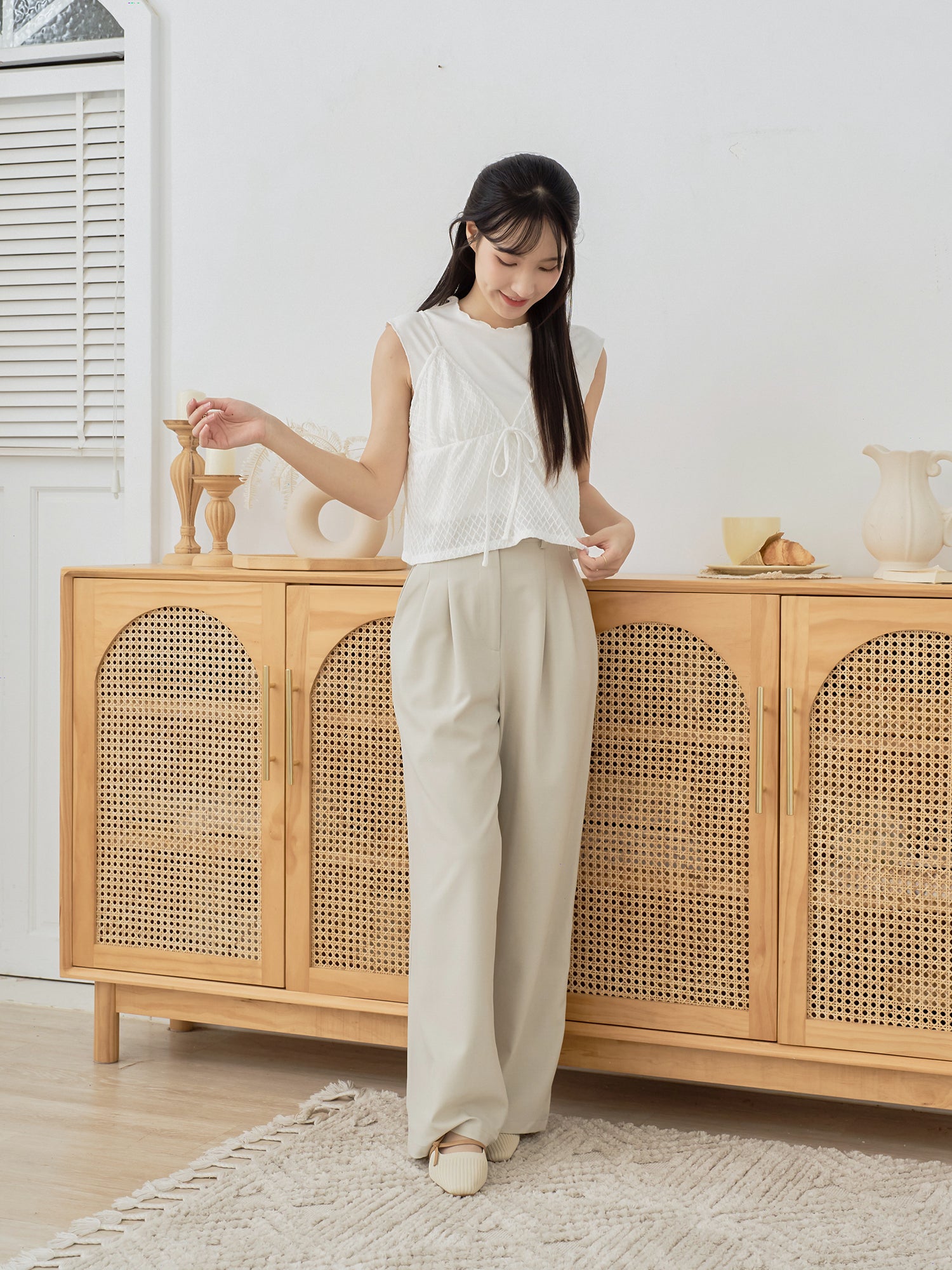 Ribboned Crochet Cami Twin Set (Including Inner Top)