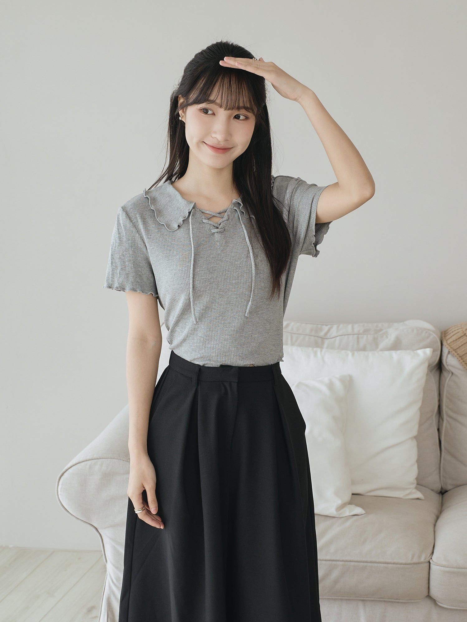 Open Collar Lace Up Top