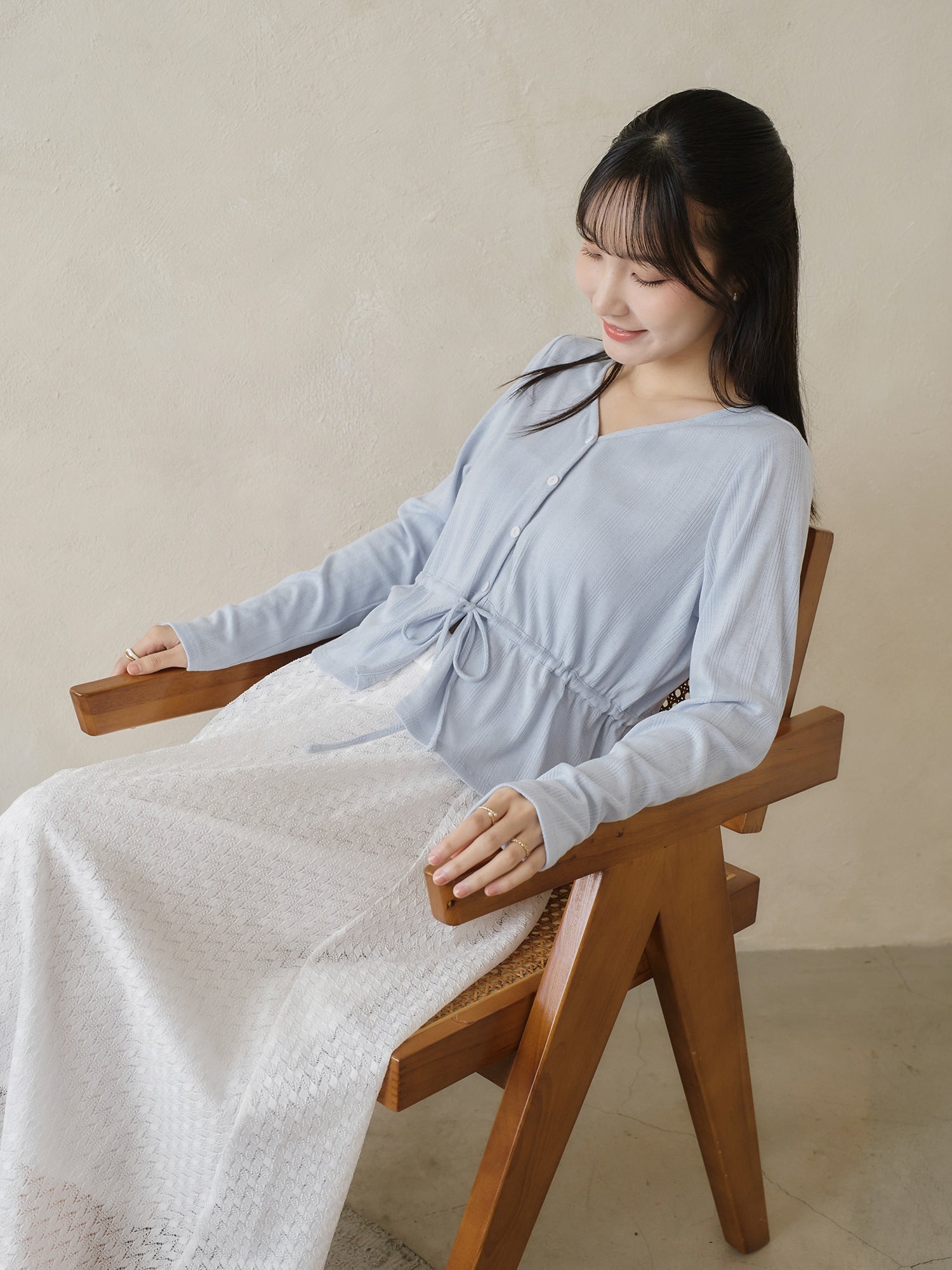 Pointelle Tie Waist Knit top