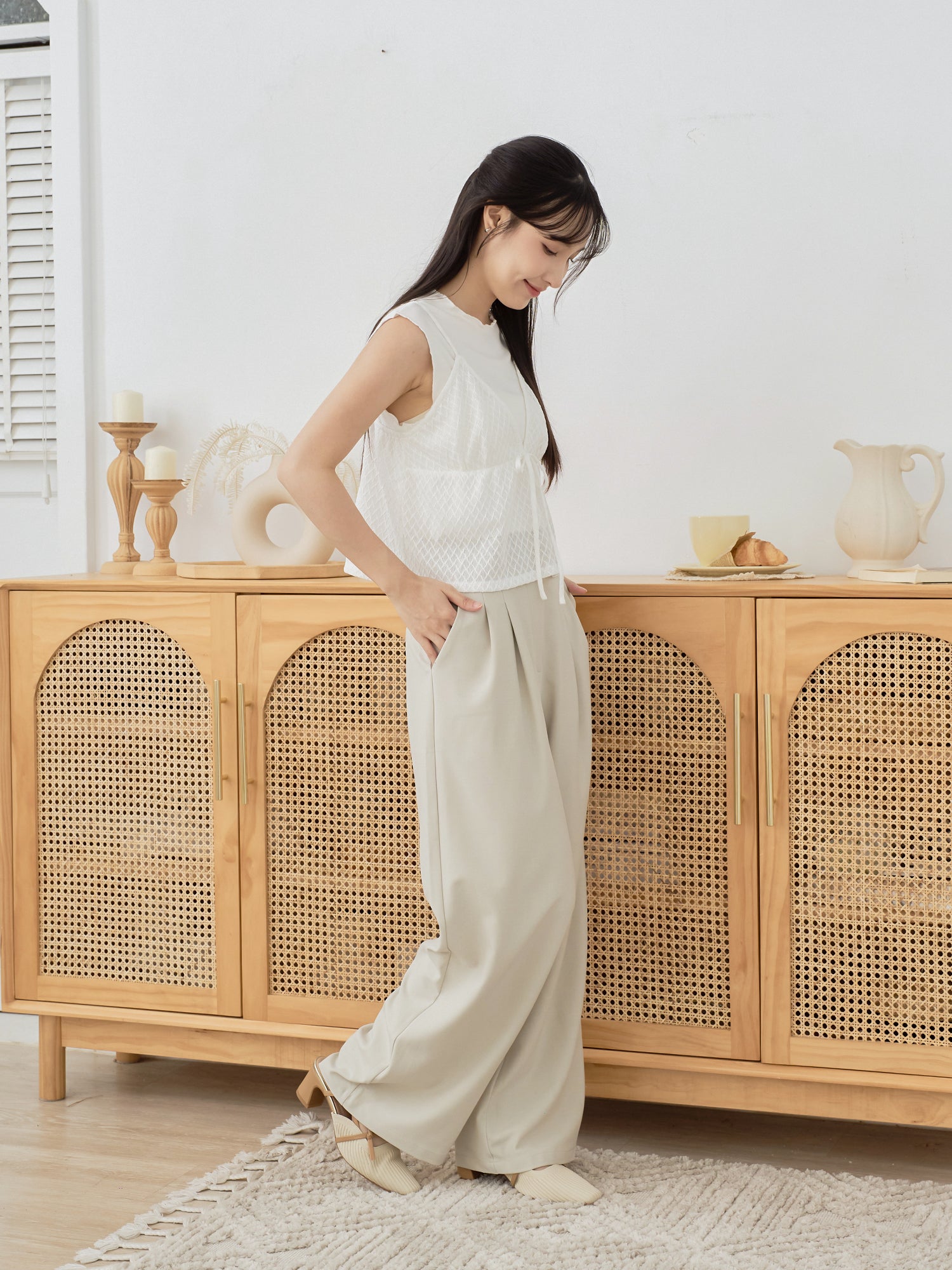 Ribboned Crochet Cami Twin Set (Including Inner Top)