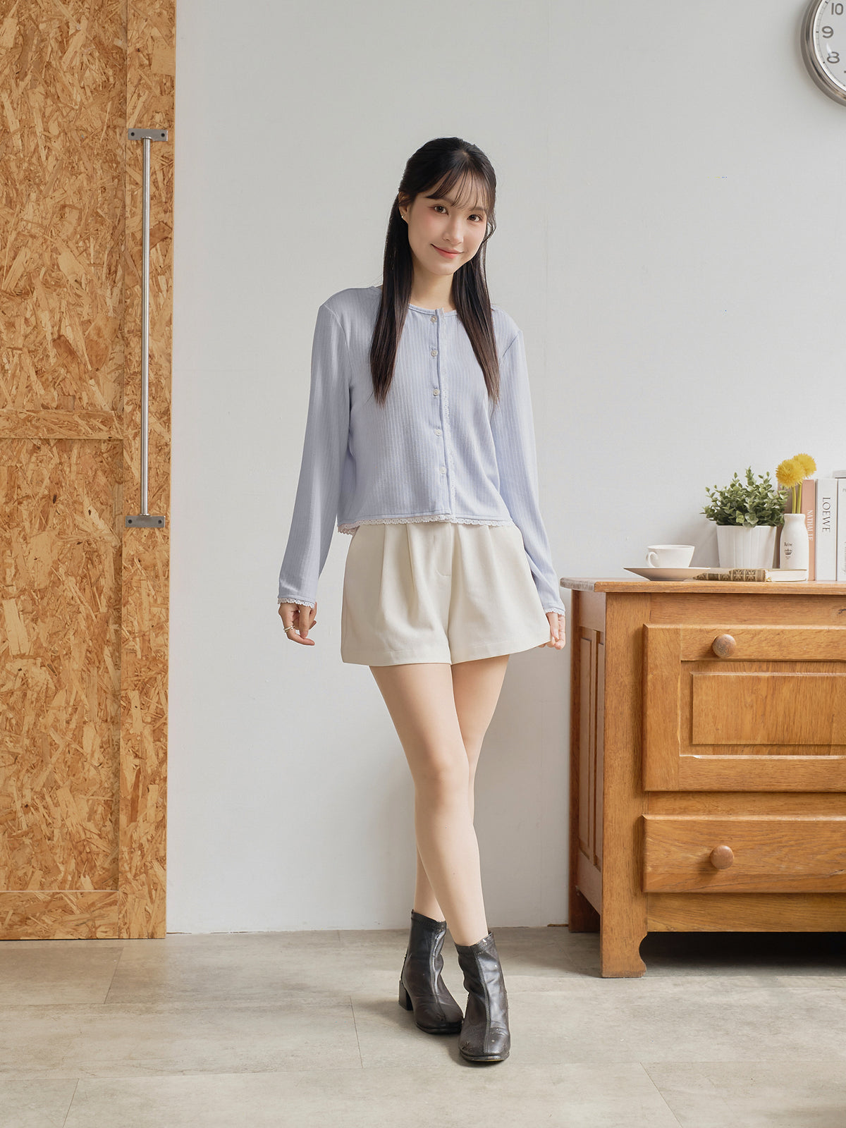 Contrast Buttoned Lace Trim Cardigan