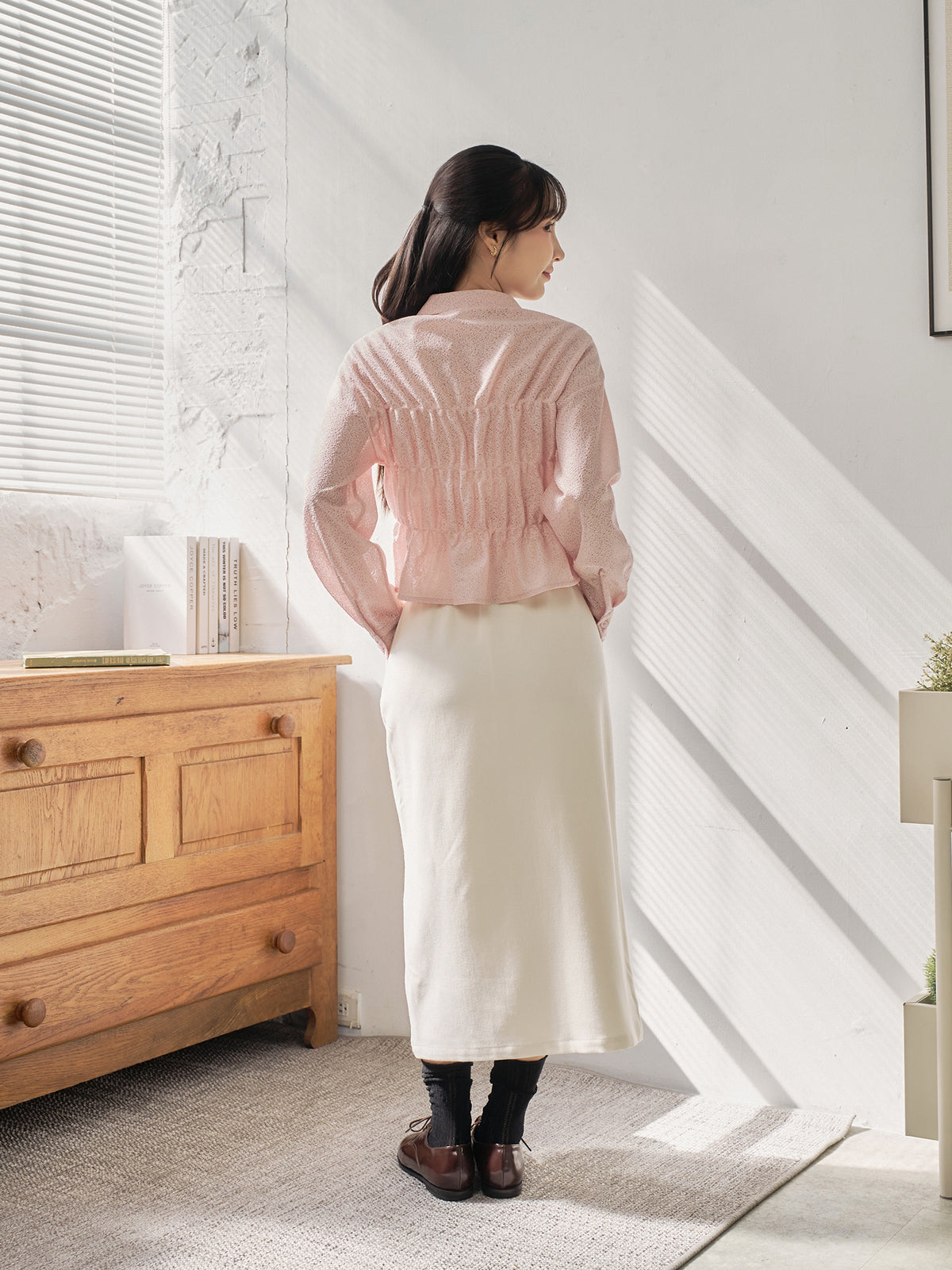Wavy Hem Shirred Shirt