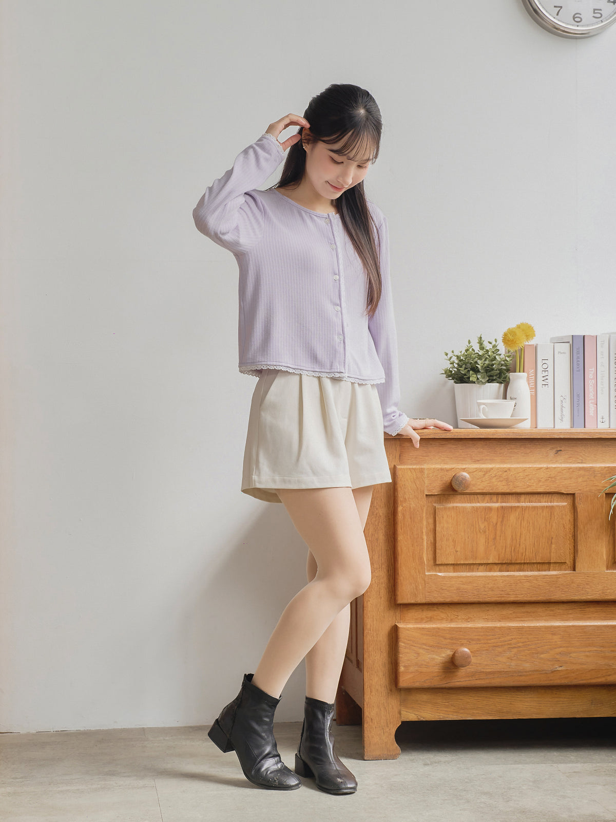 Contrast Buttoned Lace Trim Cardigan