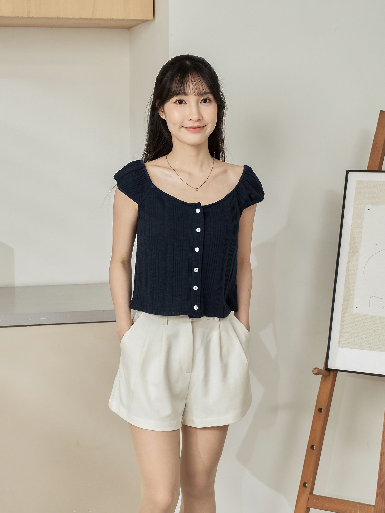 Knit-Blend Cap Sleeve Top