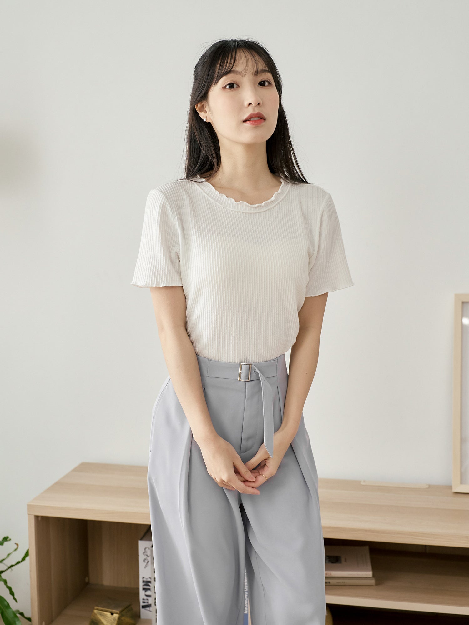 Textured Babylock Short Sleeve Top