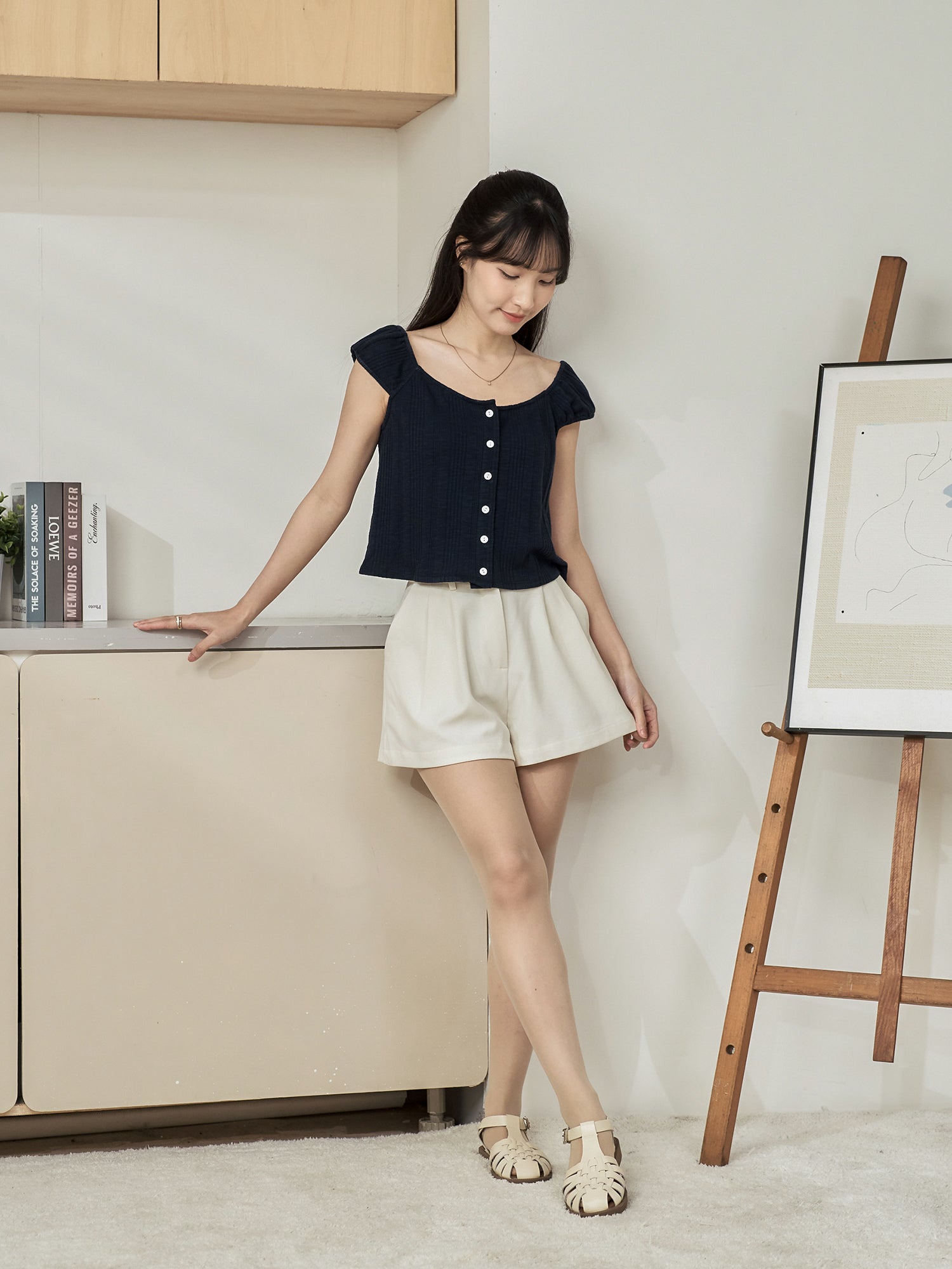 Knit-Blend Cap Sleeve Top