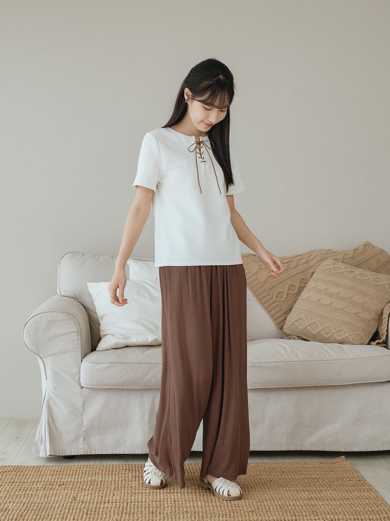 Suede Lace Up Waffle Top