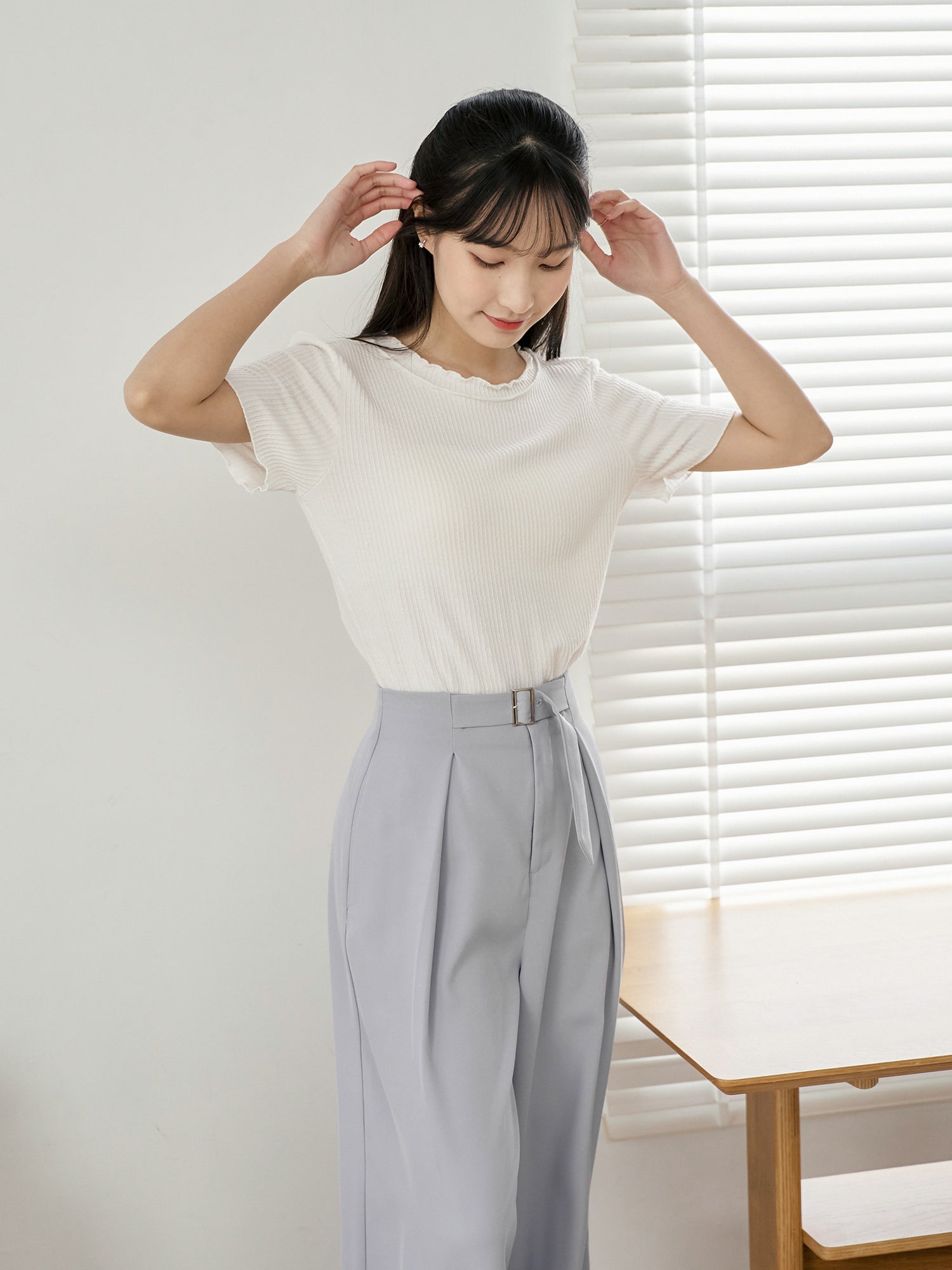 Textured Babylock Short Sleeve Top