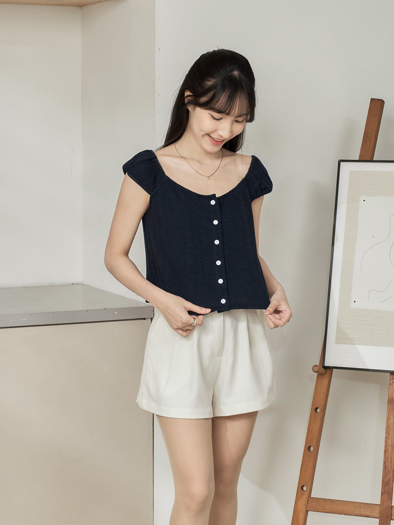 Knit-Blend Cap Sleeve Top