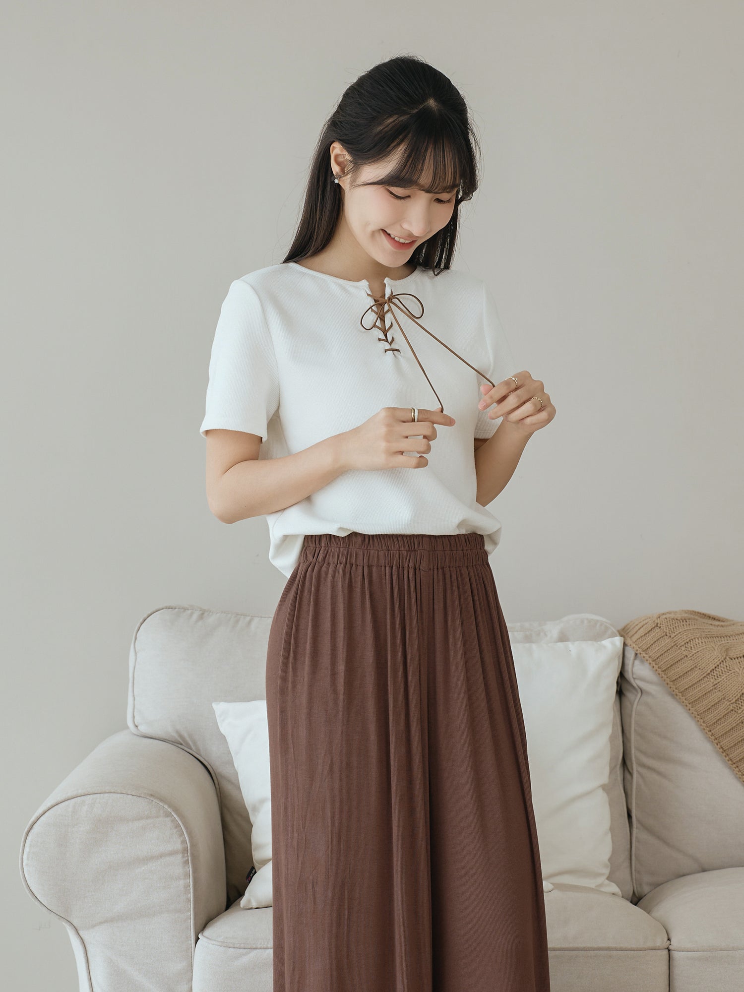 Suede Lace Up Waffle Top