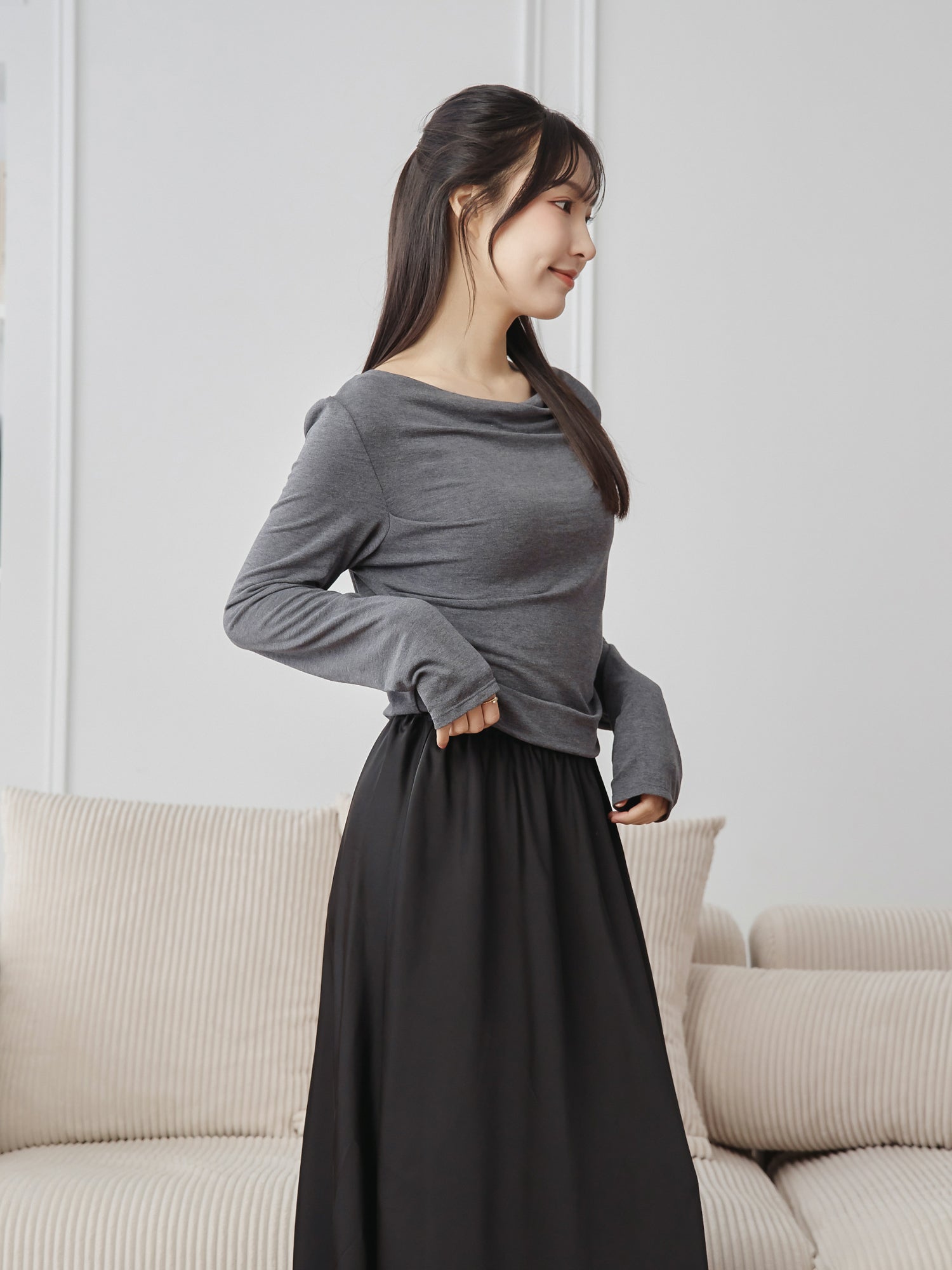 Cowl Neck Top With Scarf