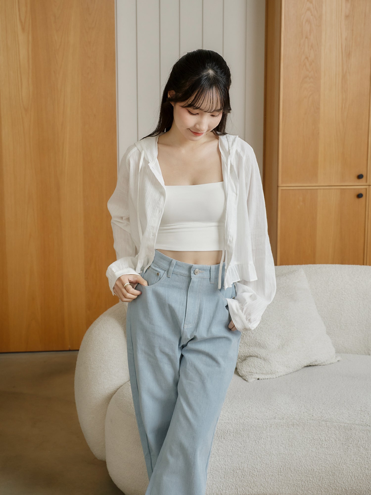 荷葉邊連帽罩衫