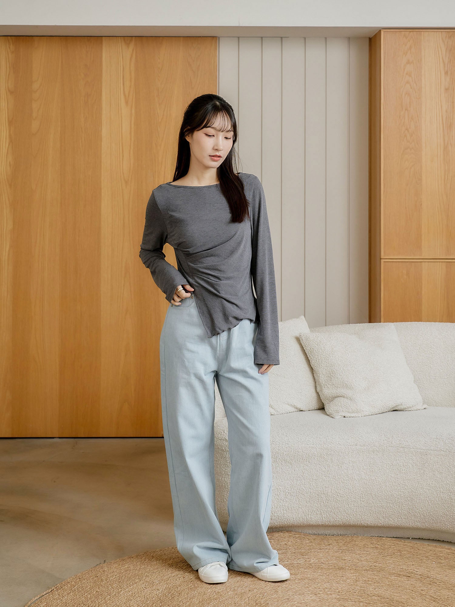 トップス S asymmetric drape tops Feminine Asymmetric Pleated Drape Top